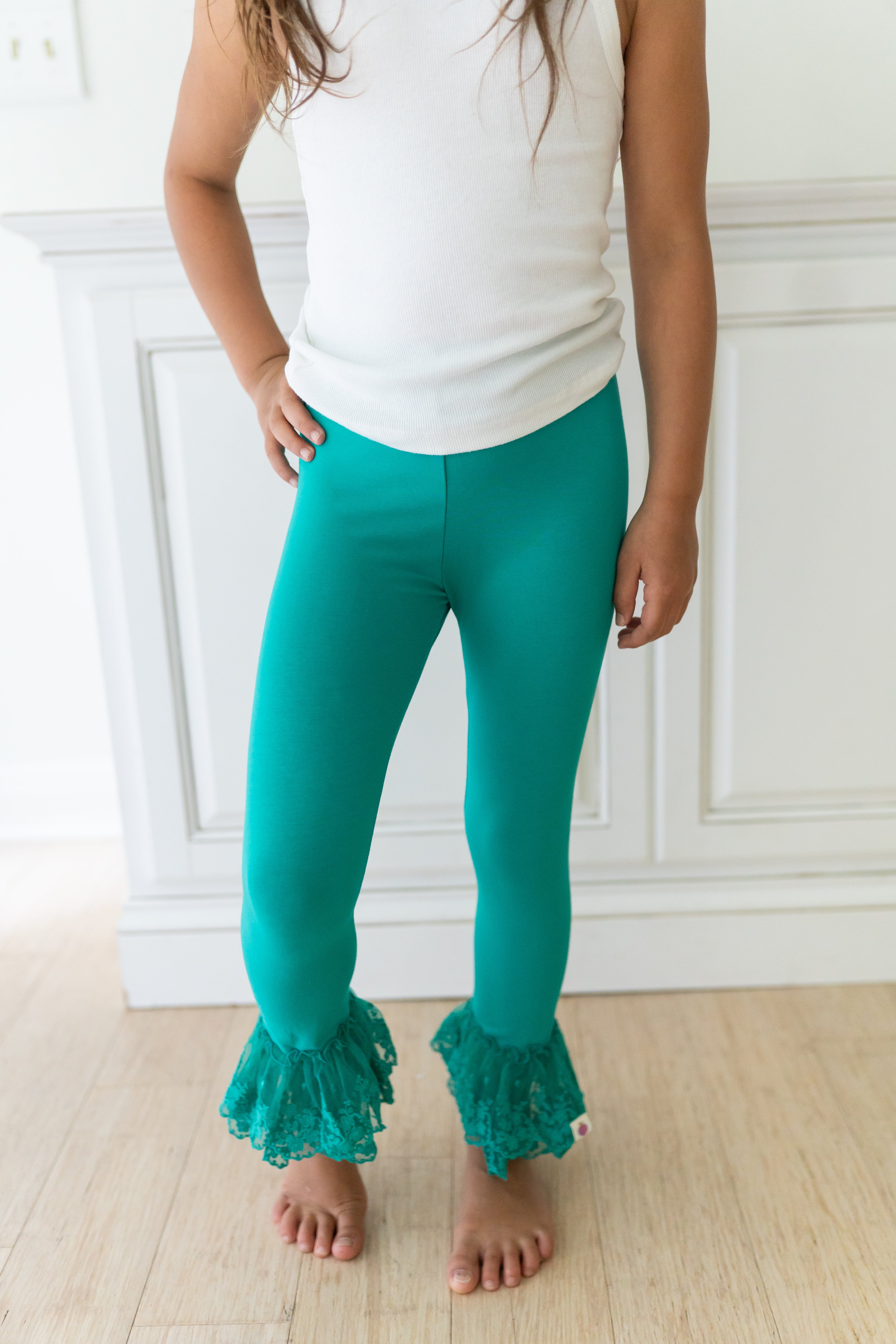 Lace Ruffle Leggings - Green