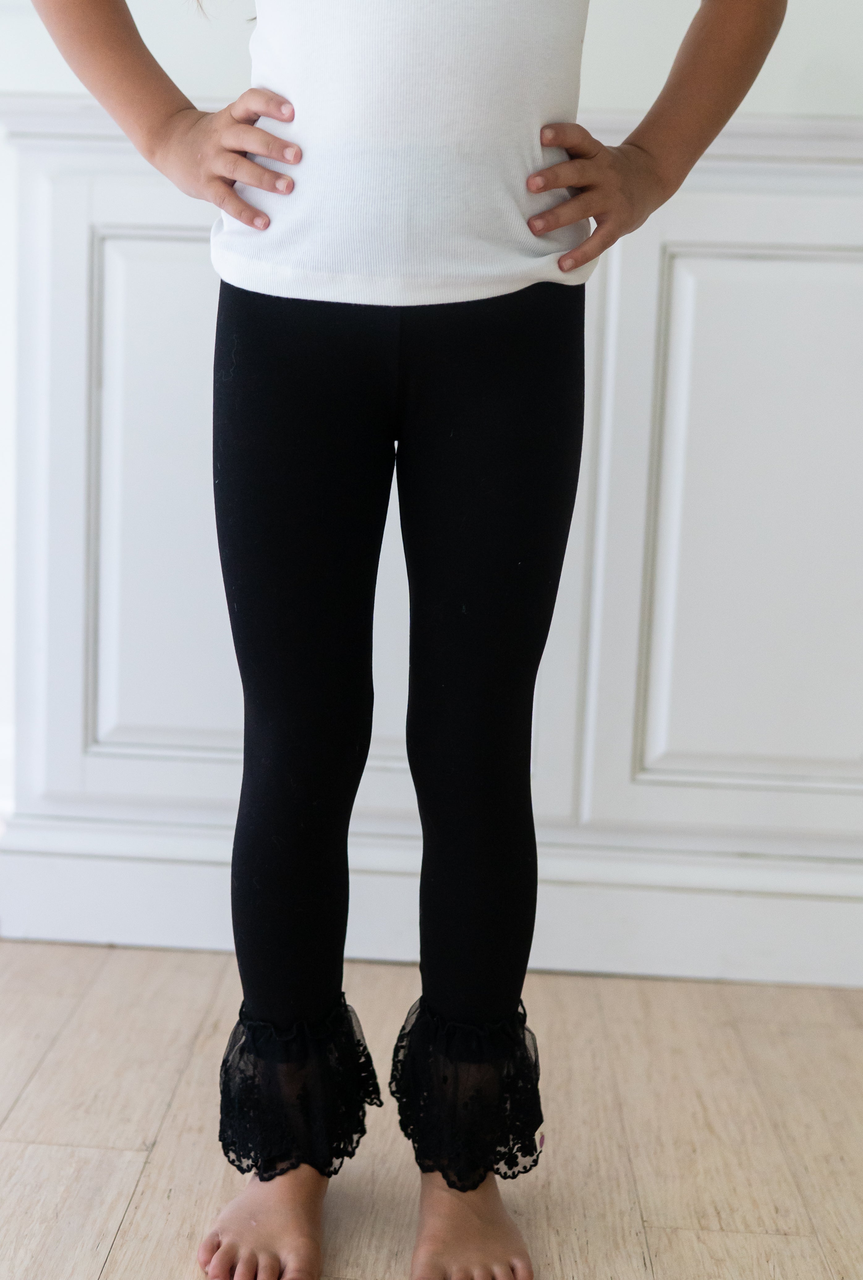 Lace Ruffle Leggings - Black