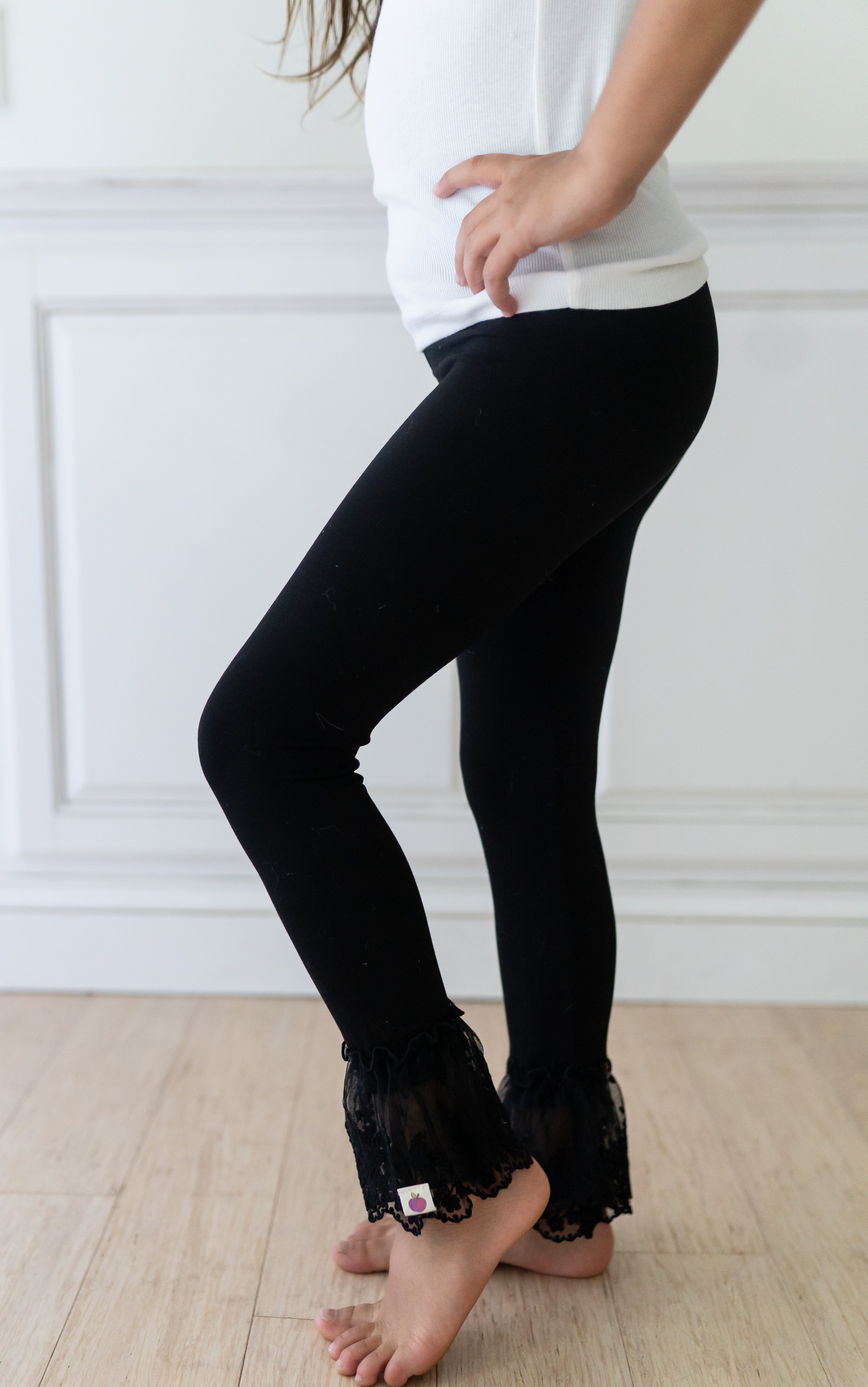 Lace Ruffle Leggings - Black
