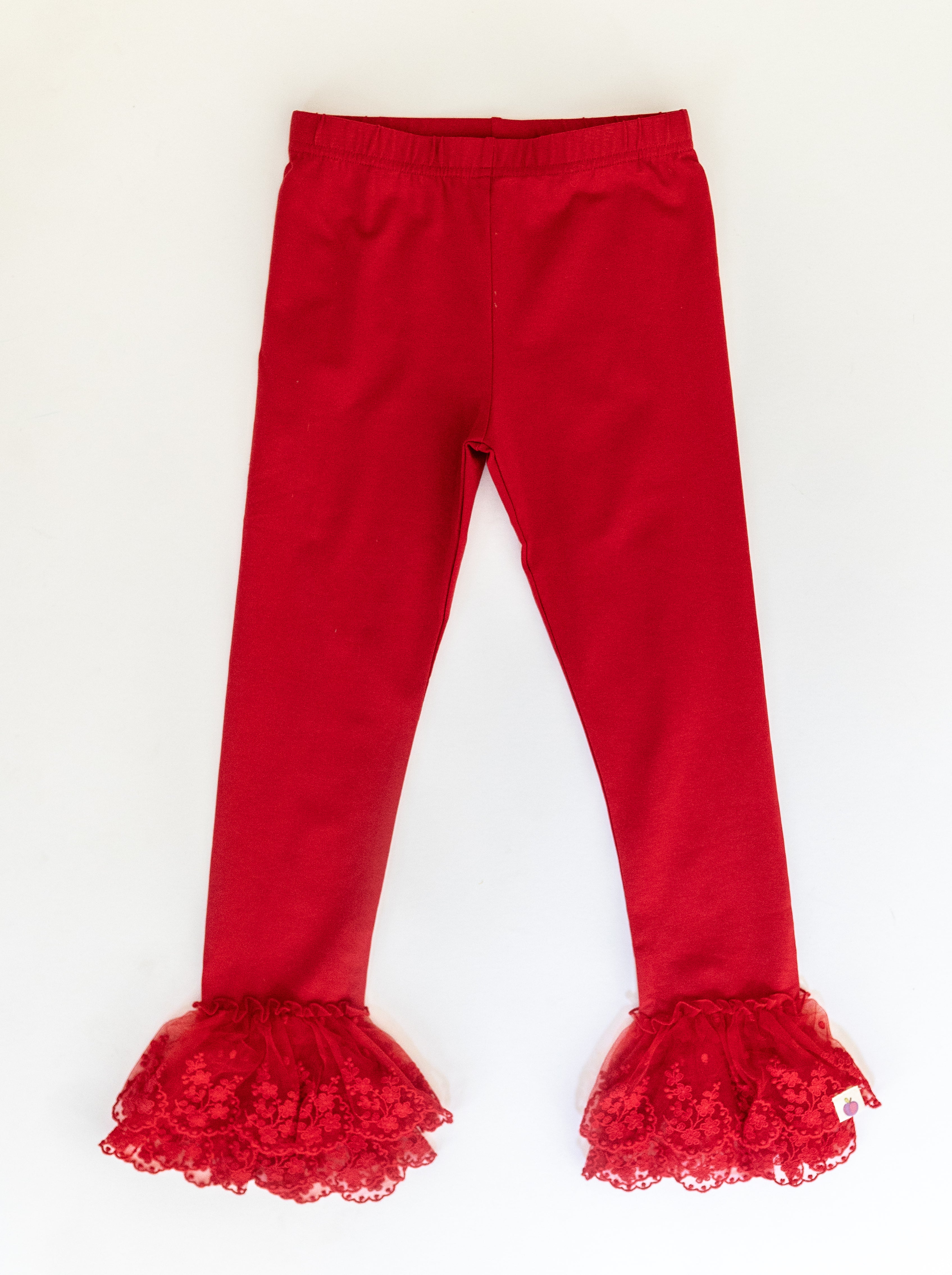 Lace Ruffle Leggings - Red