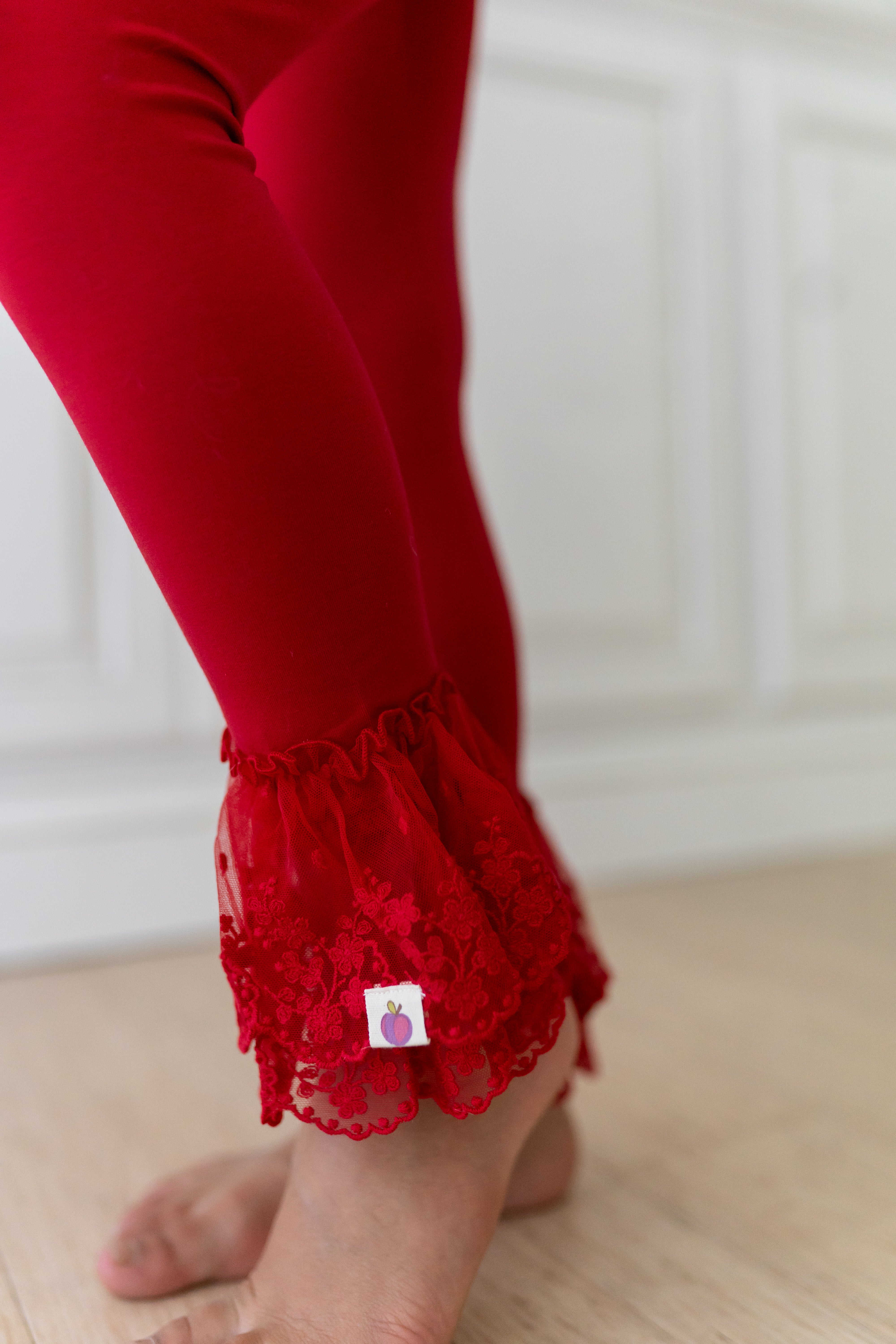 Lace Ruffle Leggings - Red