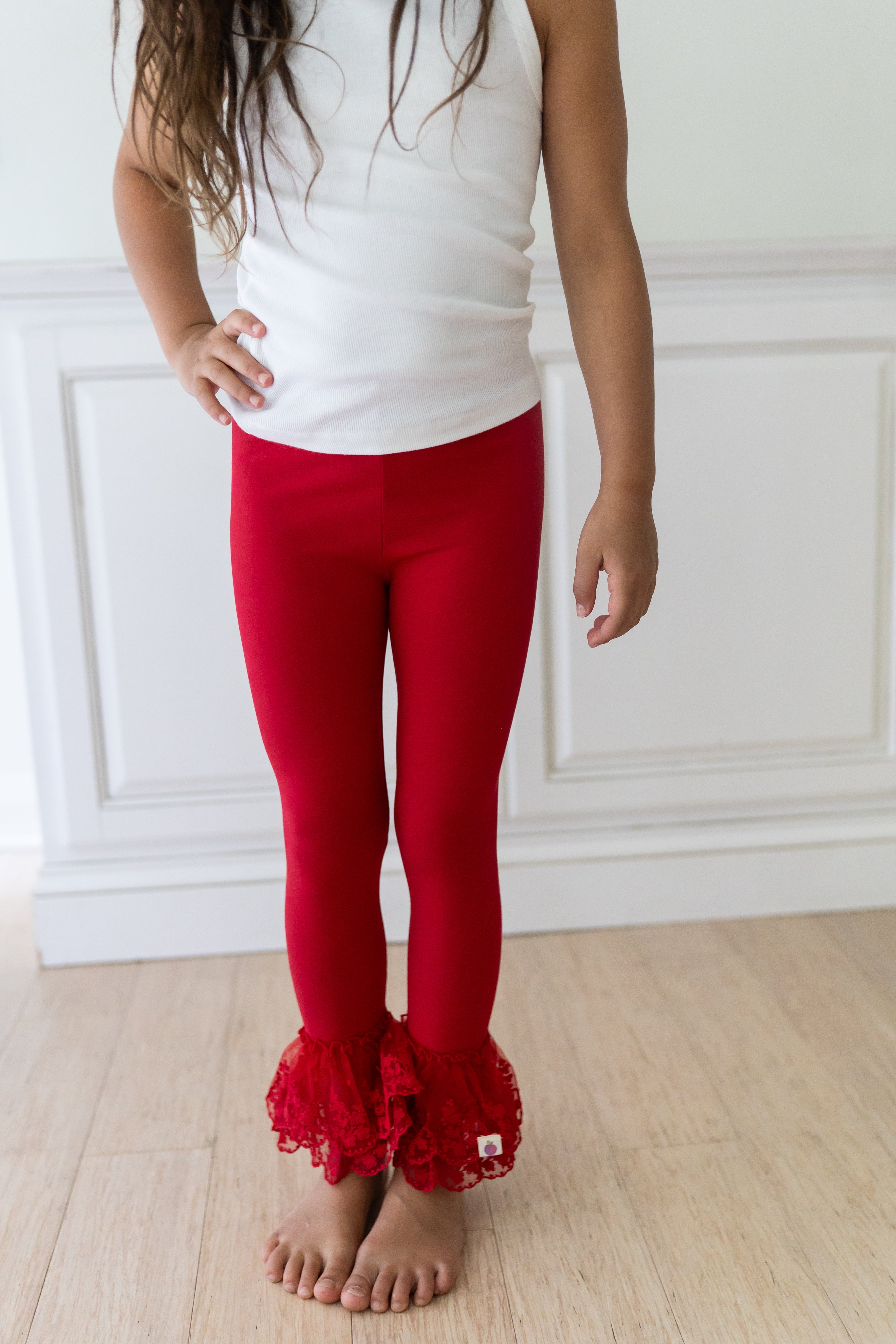 Lace Ruffle Leggings - Red