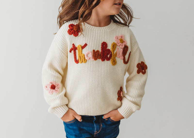 Embroidered Sweater - Thankful