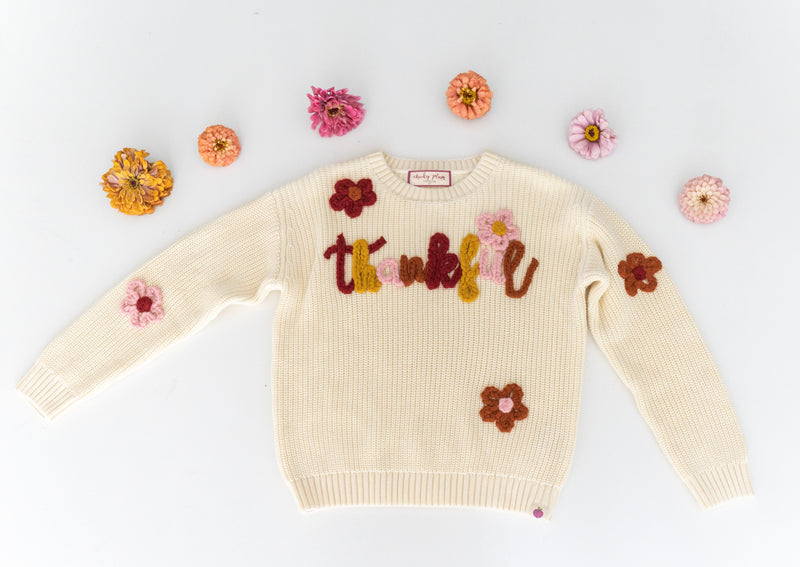 Embroidered Sweater - Thankful
