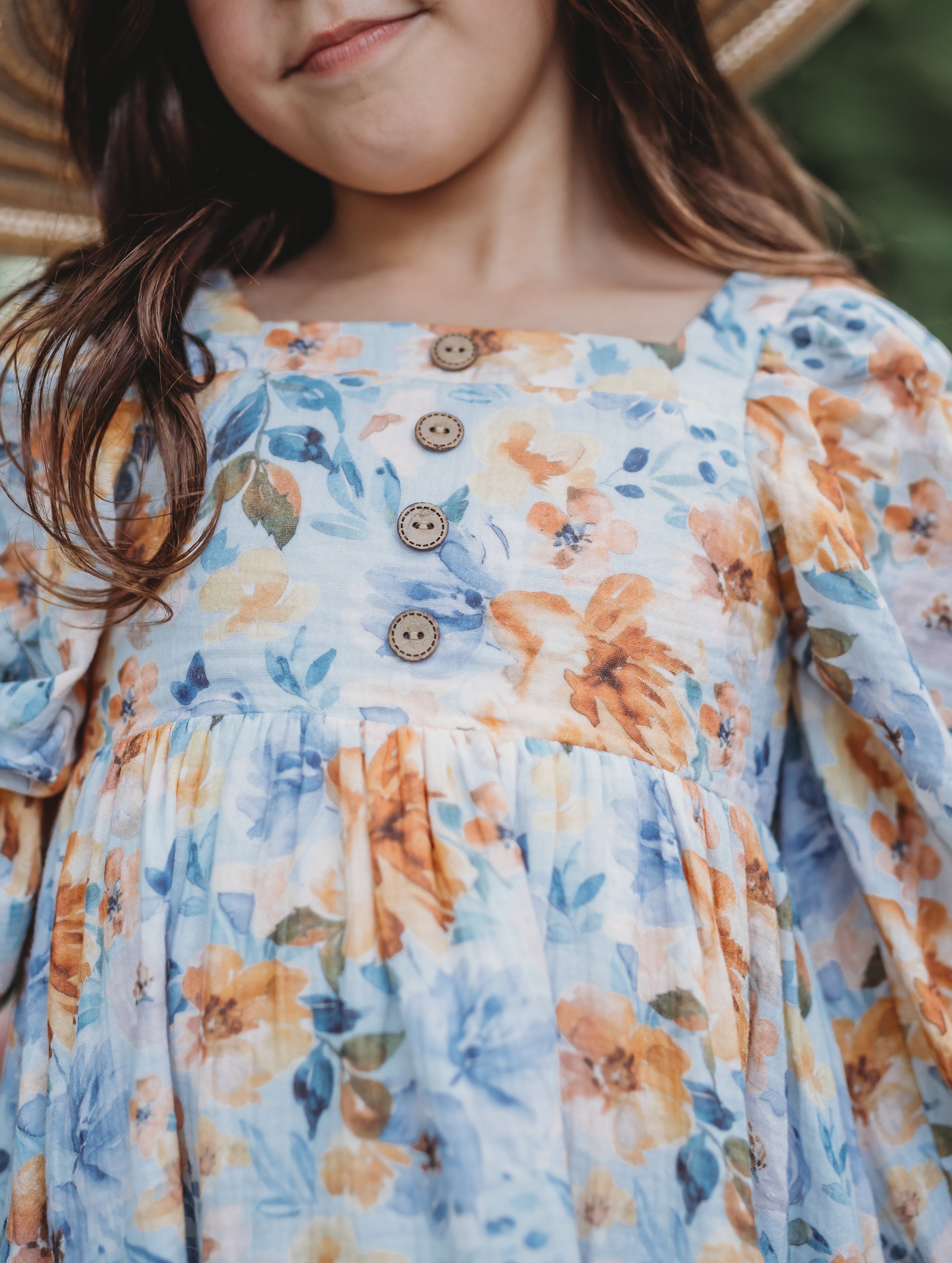 Puff Sleeve Gauze Dress - Azure & Amber (Pre-Order)