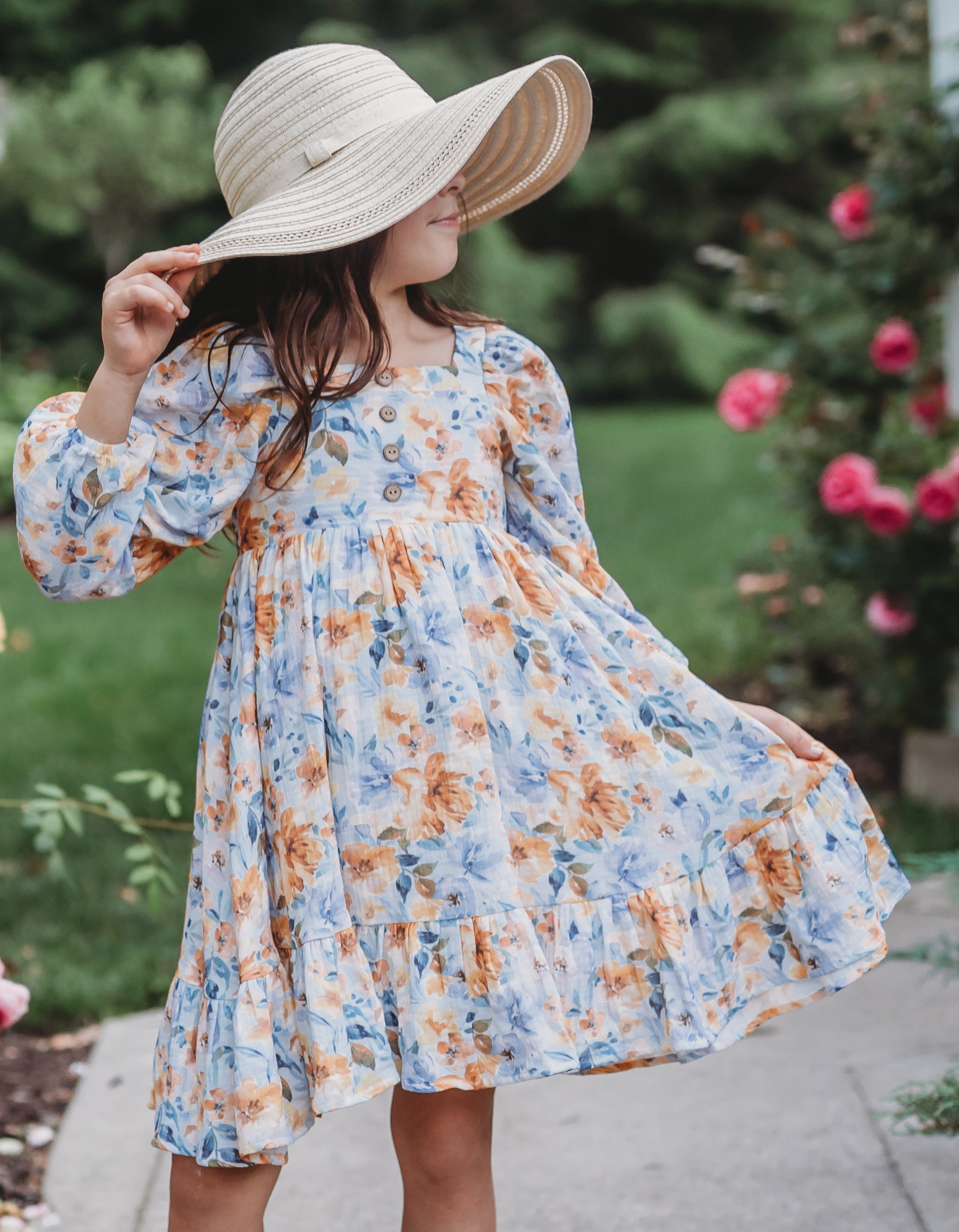 Puff Sleeve Gauze Dress - Azure & Amber (Pre-Order)