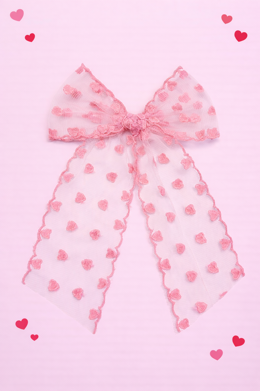 Tulle Hair Bow - Scalloped Heart