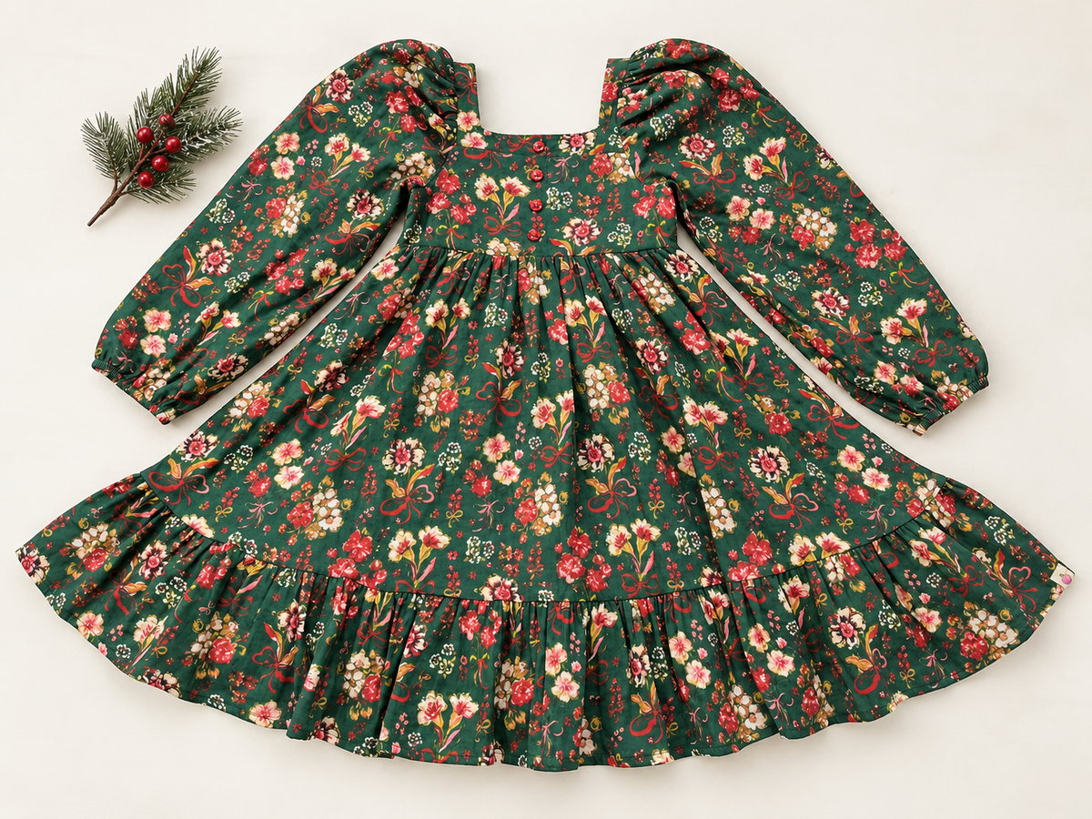 Puff Sleeve Gauze Dress - Mistletoe Manor (Pre-Order ships end of October)
