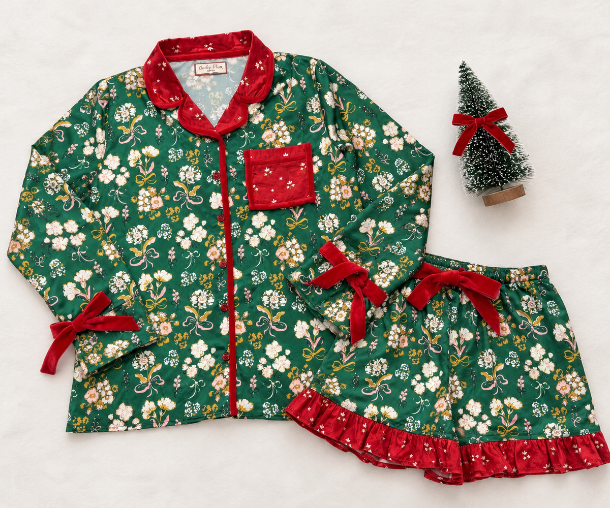 Women's Satin Loungewear Set - Mistletoe Manor (Pre-Order ships early November)