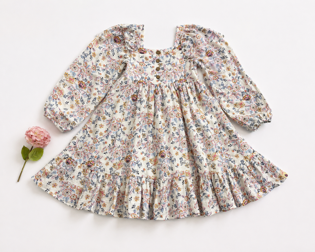 Puff Sleeve Gauze Dress - Garden of Giggles