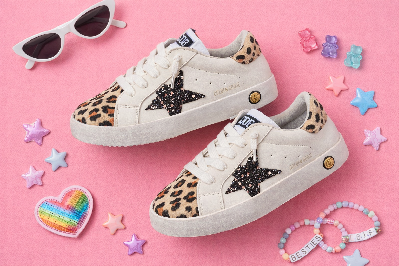Black Glitter Star & Cheetah Sneakers