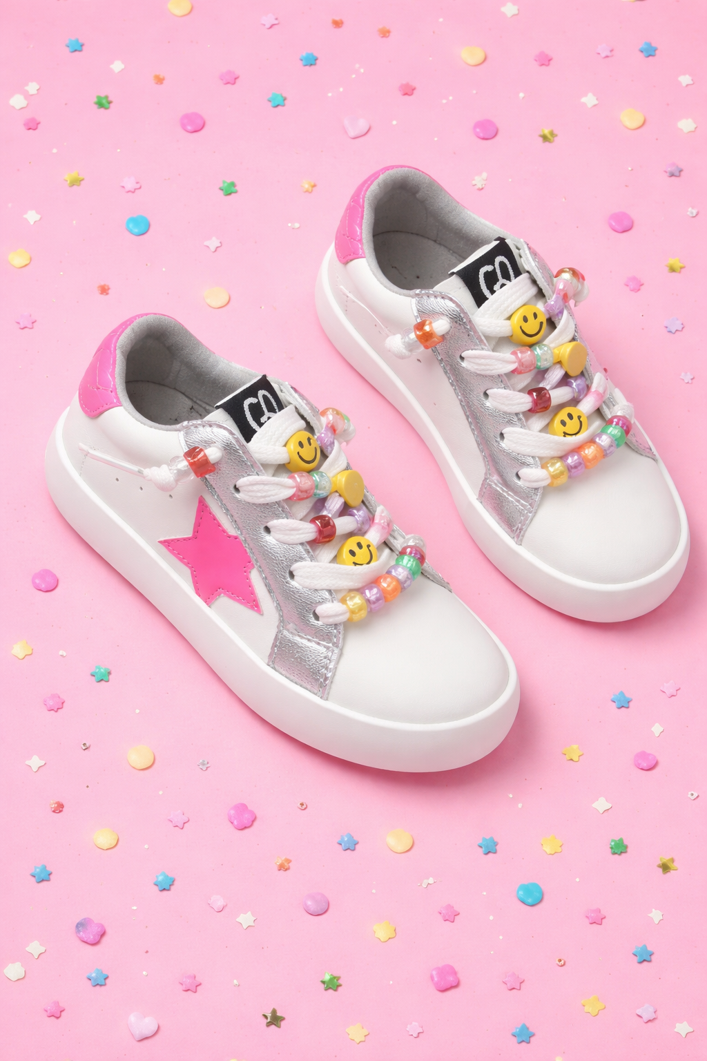 Hot Pink Star & Beaded Sneakers