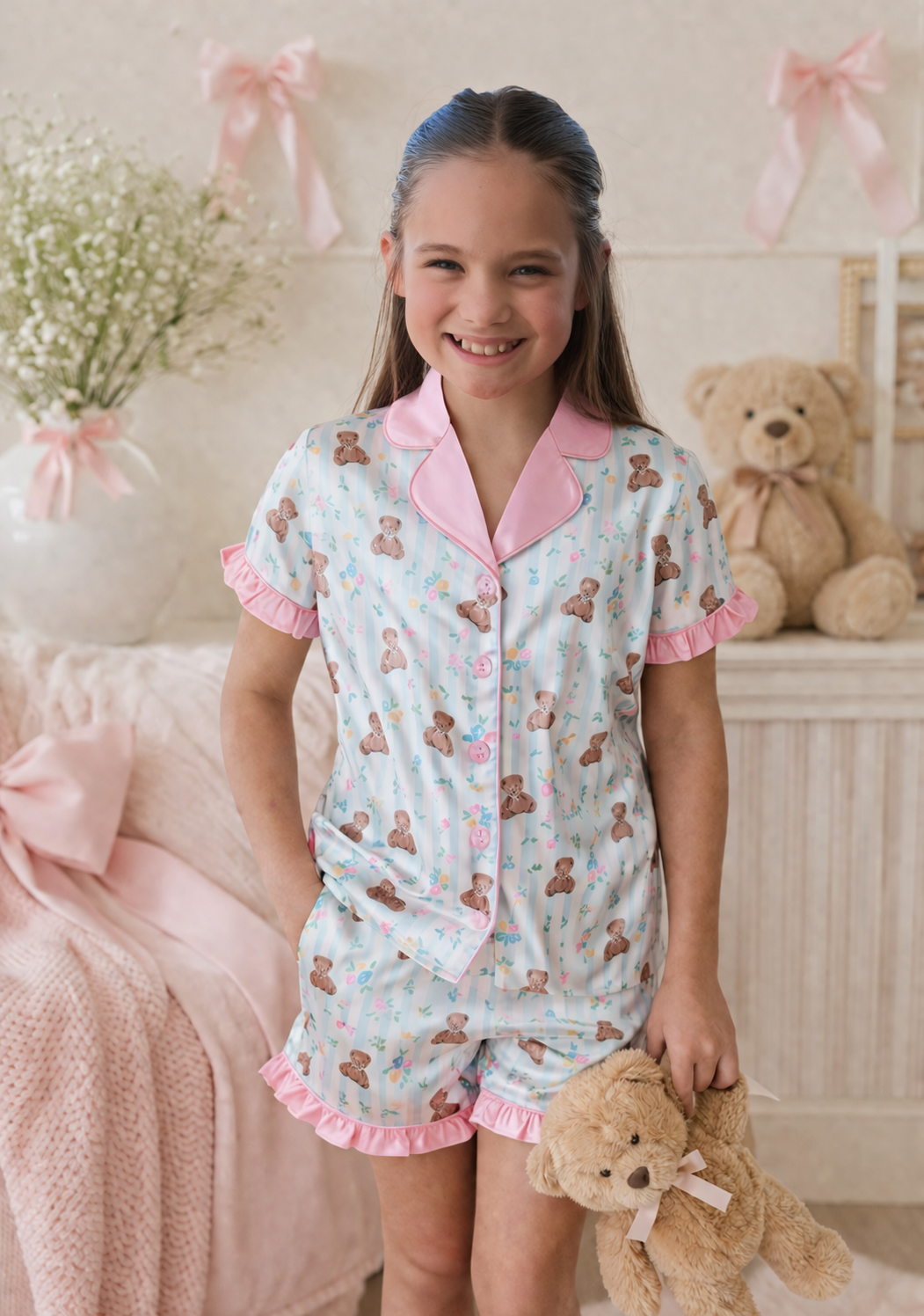 Satin Loungewear Set - Teddy Blossom