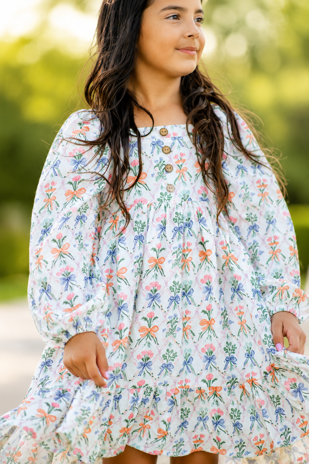 Puff Sleeve Gauze Dress - Ribboned Wildflowers