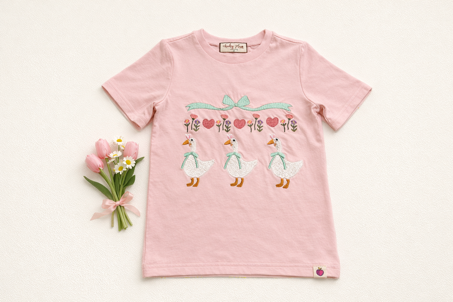 Embroidered Tee - Hearts & Hens (Pre-Order)