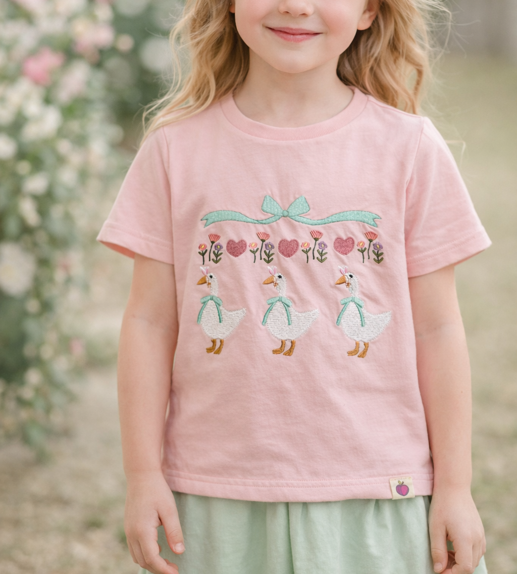 Embroidered Tee - Hearts & Hens (Pre-Order)