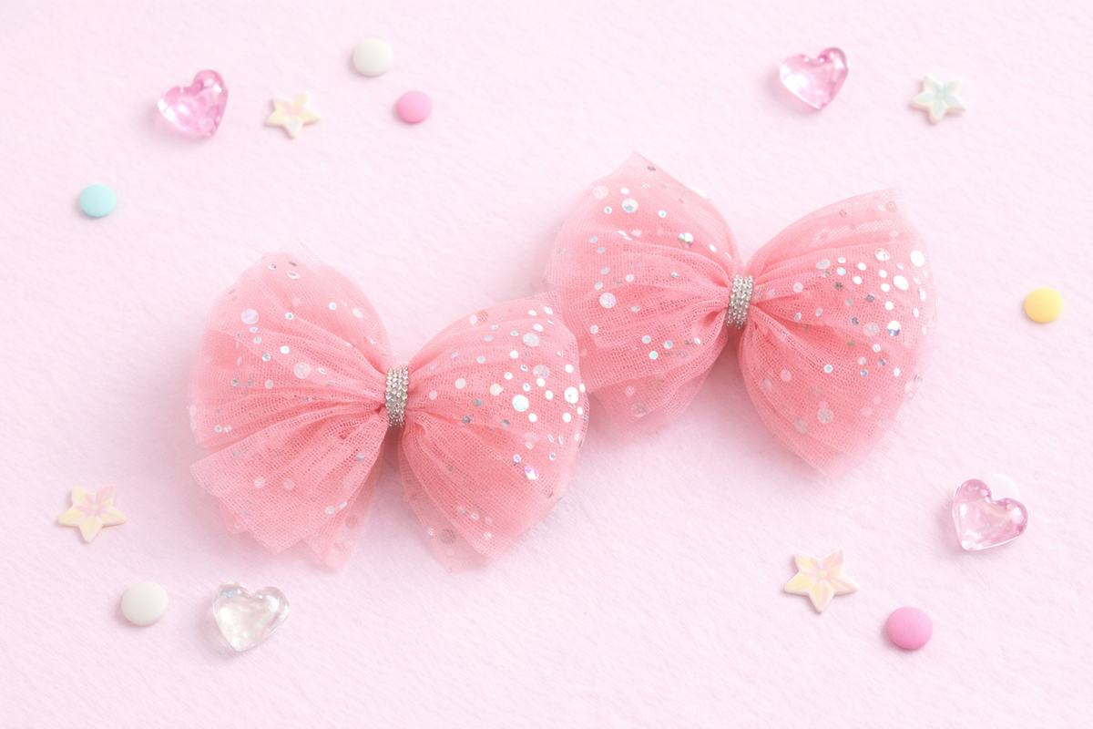 Pink Metallic Handmade Hair Bow with Lustrous Finish Tulle Hair Bow Set - Pink – Cheeky Plum main image 4
