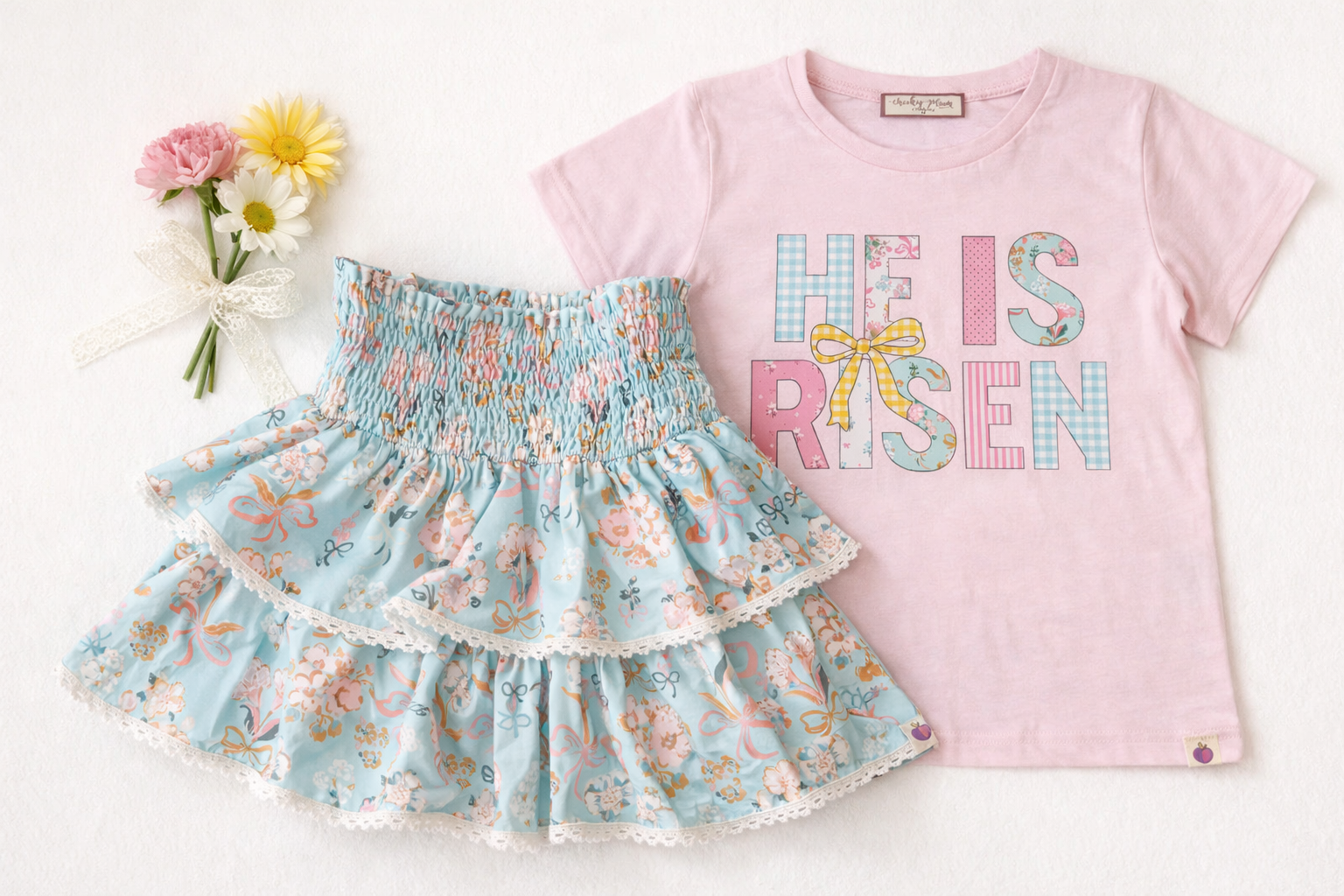 Faux Applique Graphic Tee - He is Risen