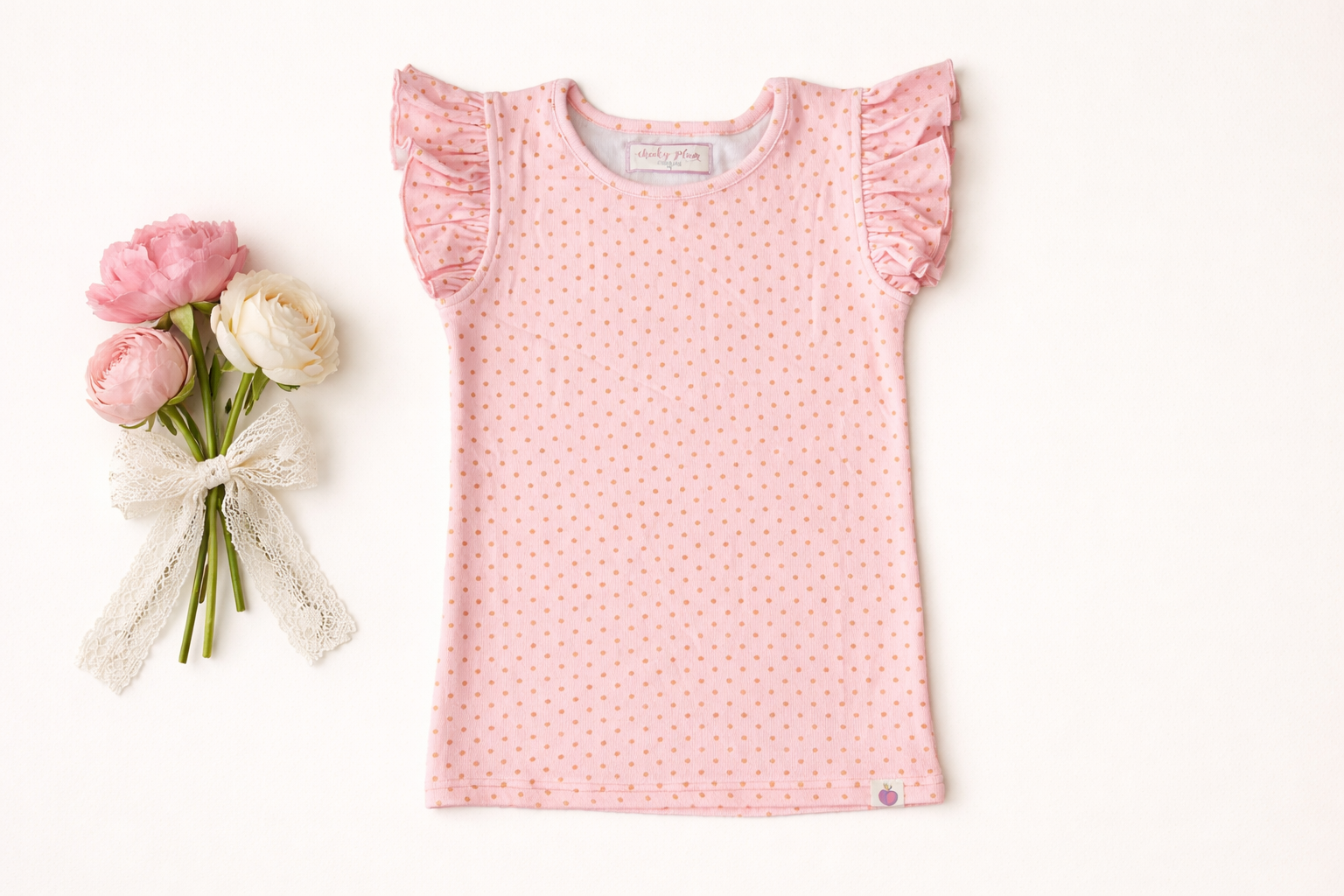 Ribbed Ruffle Top - Maison Primrose (Pink Dot)