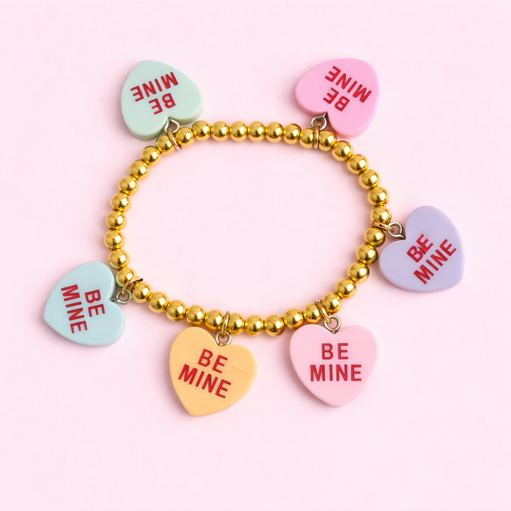 Gold Bead Stretch Bracelet - Be Mine
