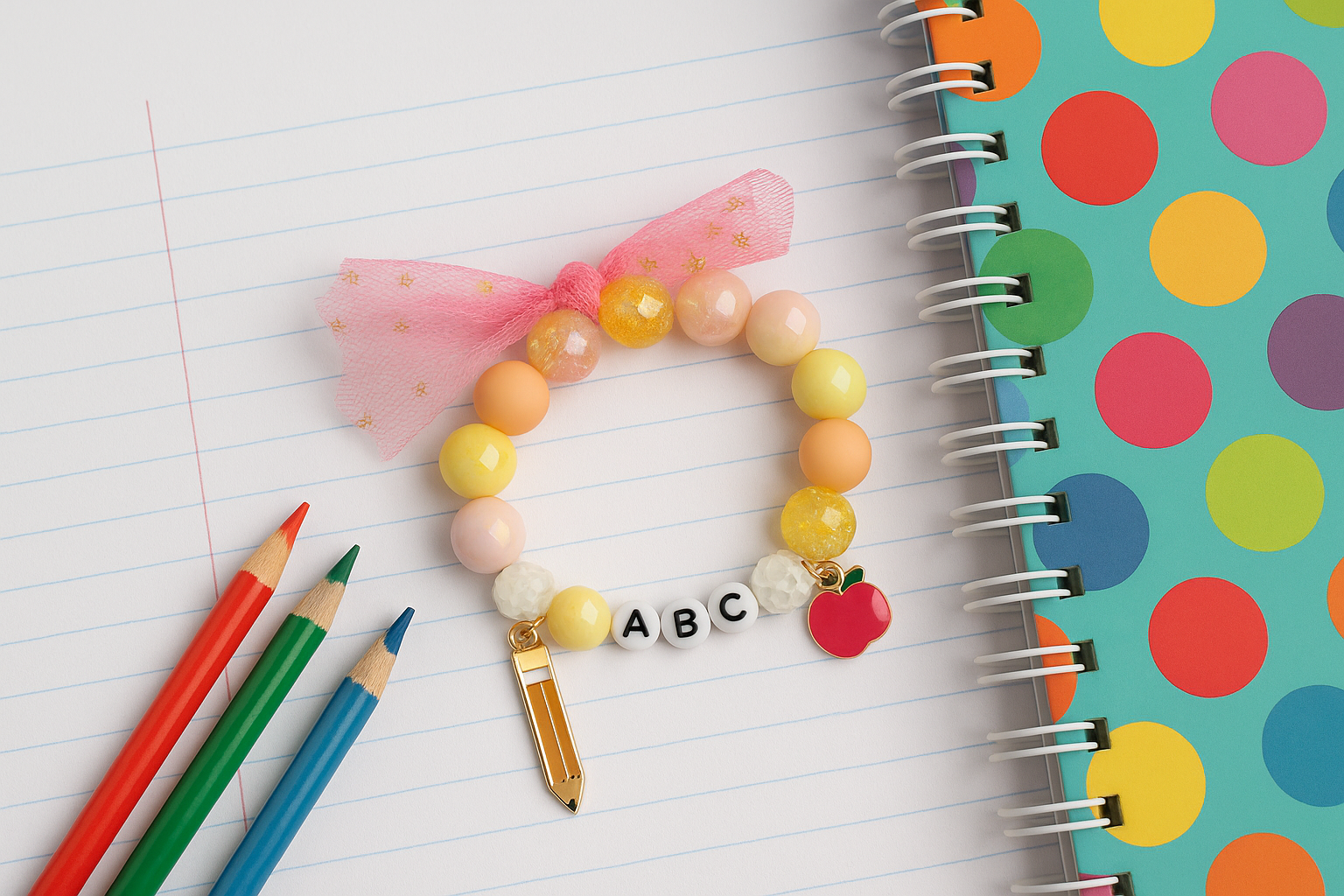 Crushed Glass Bead Stretch Bracelet - School Days