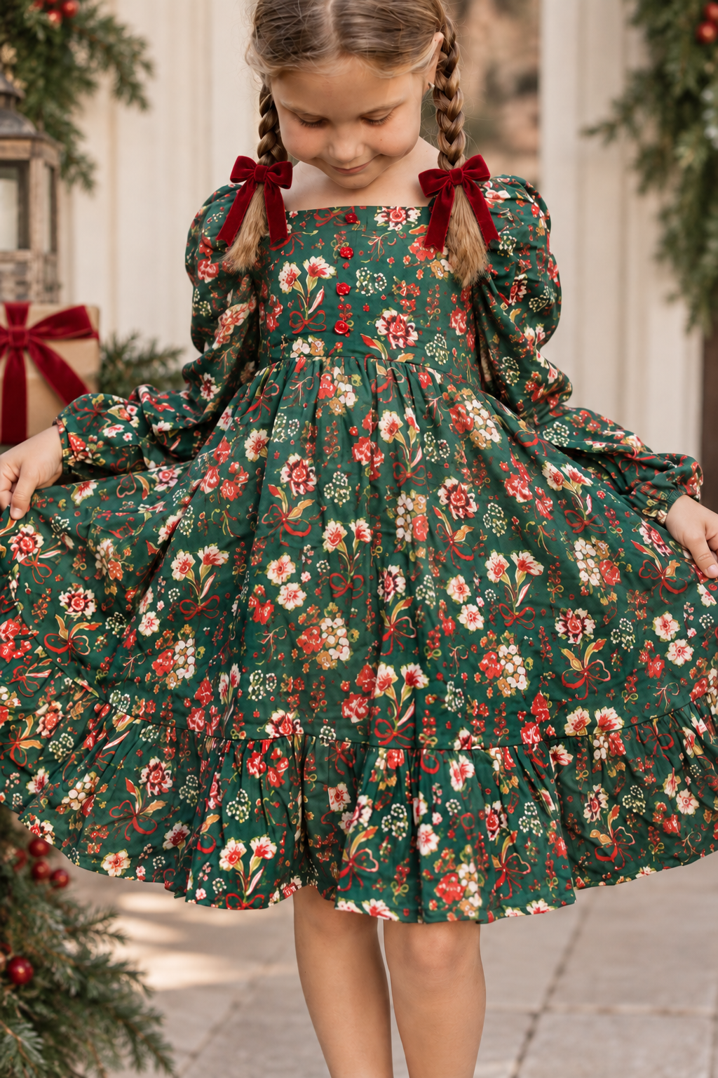 Puff Sleeve Gauze Dress - Mistletoe Manor (Pre-Order ships end of October)