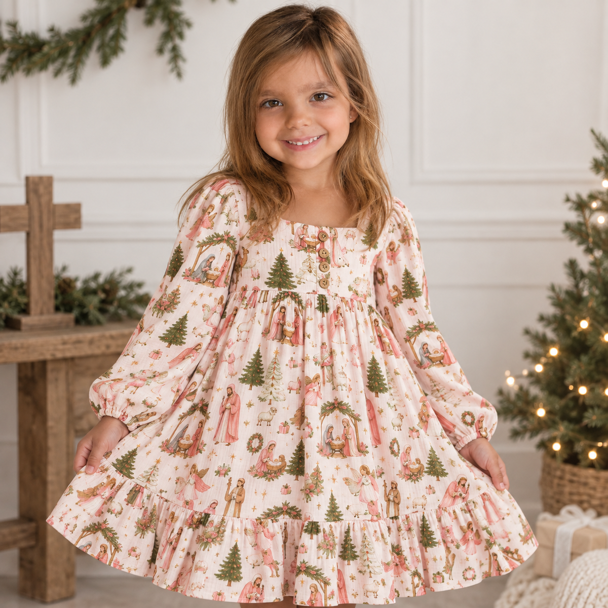 Puff Sleeve Gauze Dress - O Holy Night (Pre-Order ships end of October)