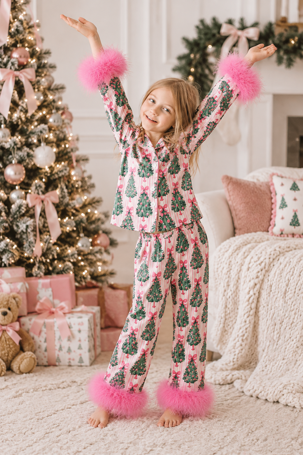 Feather Loungewear Set - Merry Pink Pines (Pre-Order ships end of October)