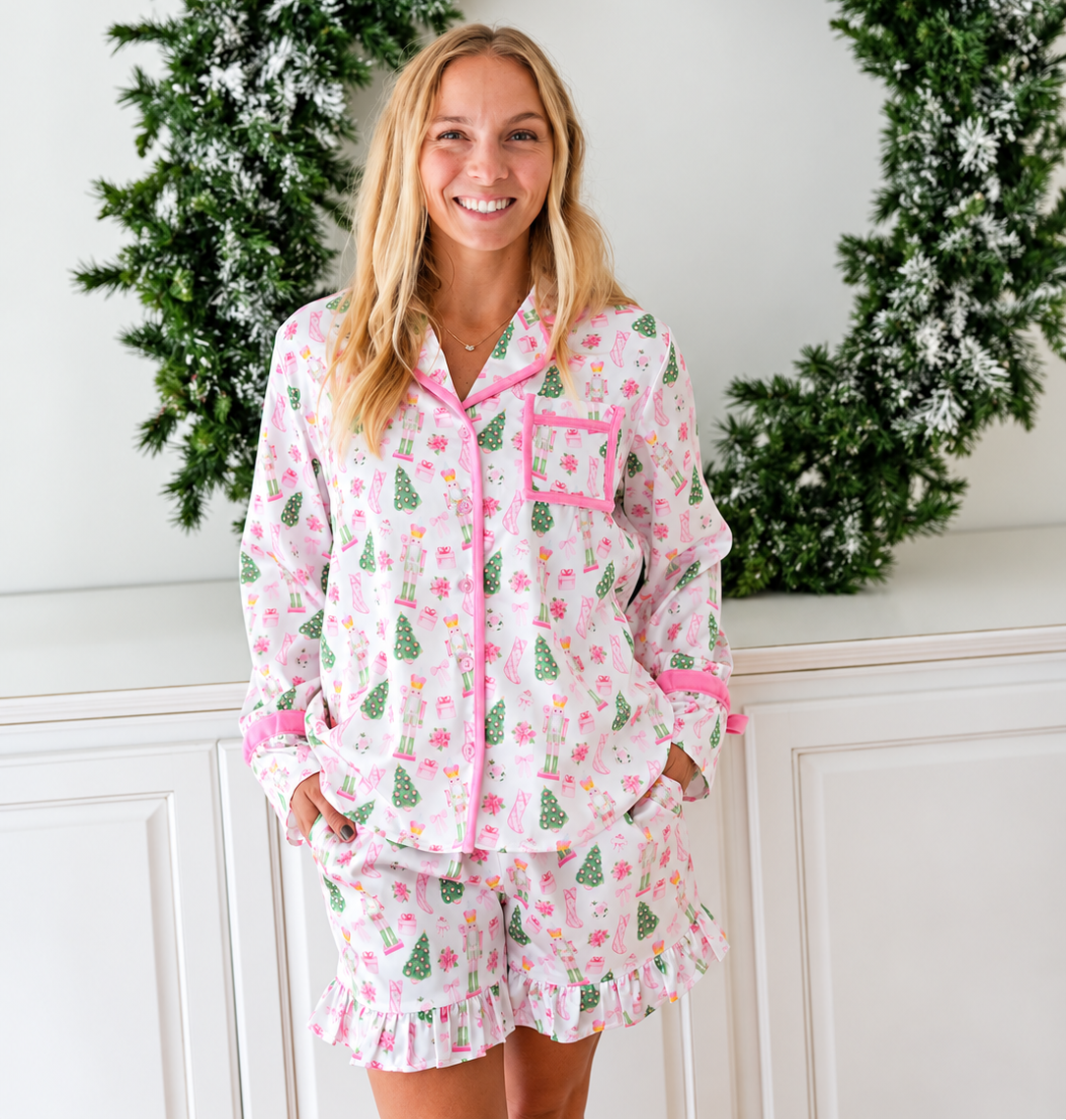 Women's Satin Loungewear Set - Sugarplum Noel (Pre-Order ships early November)