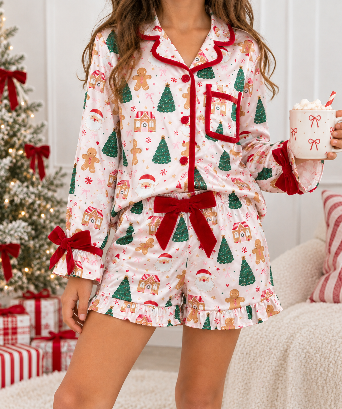 Satin Loungewear Set - Santa's Sweet Shop (Pre-Order ships early November)
