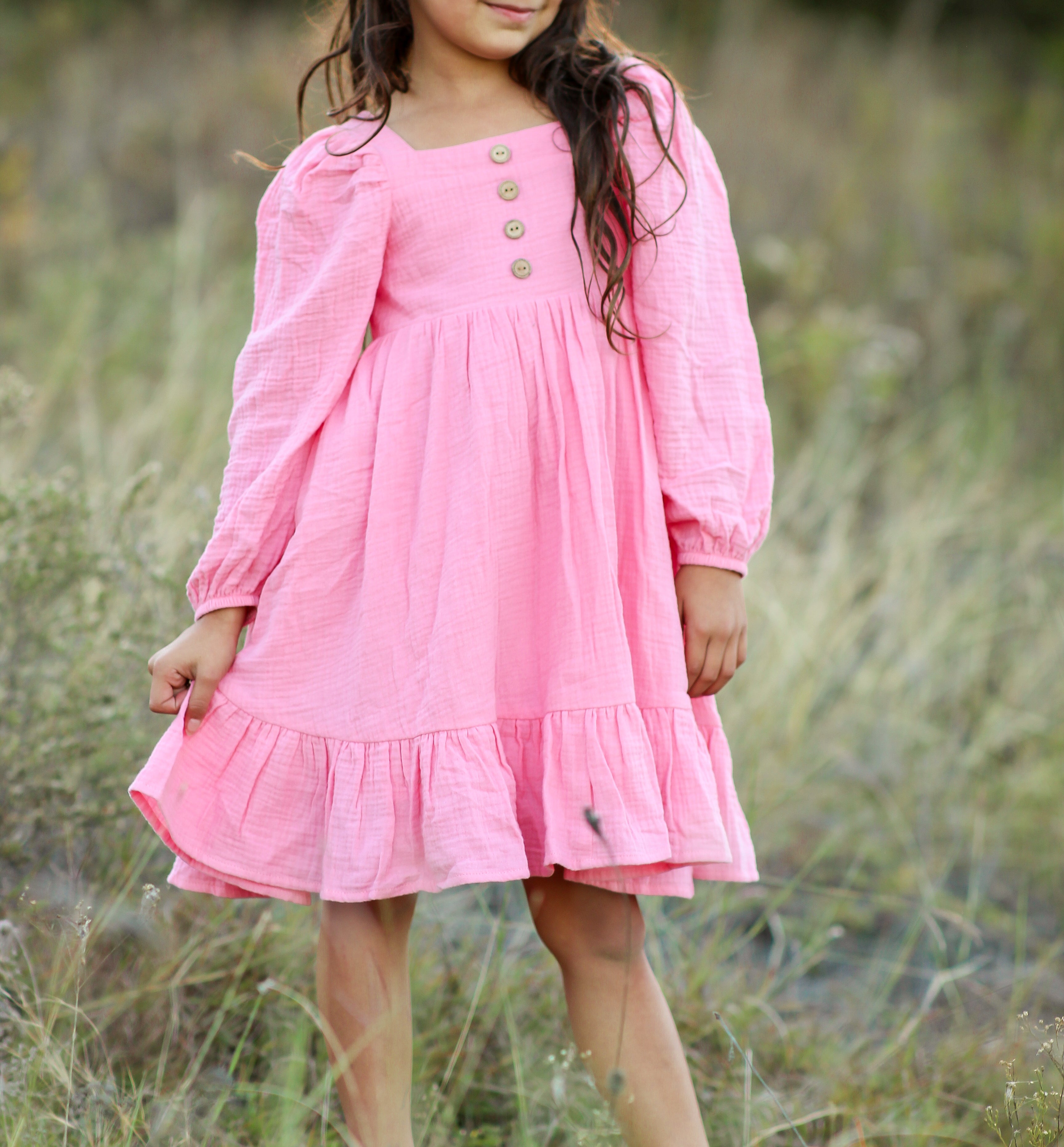 Puff Sleeve Gauze Dress - Rose