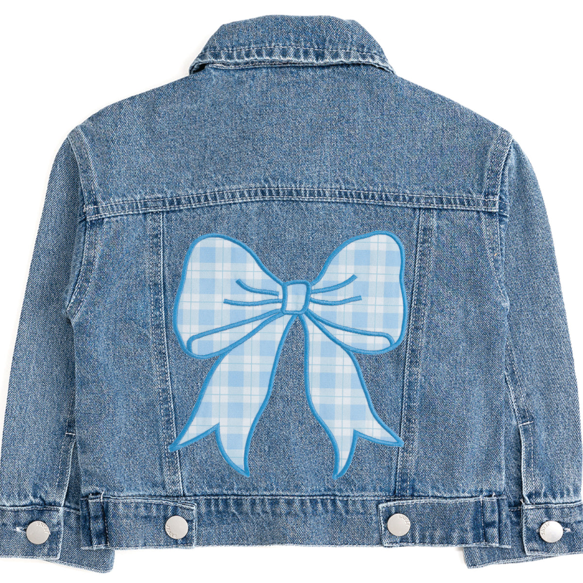 Sweet Wink Denim Jacket - Blue Plaid Bow Patch – Cheeky Plum