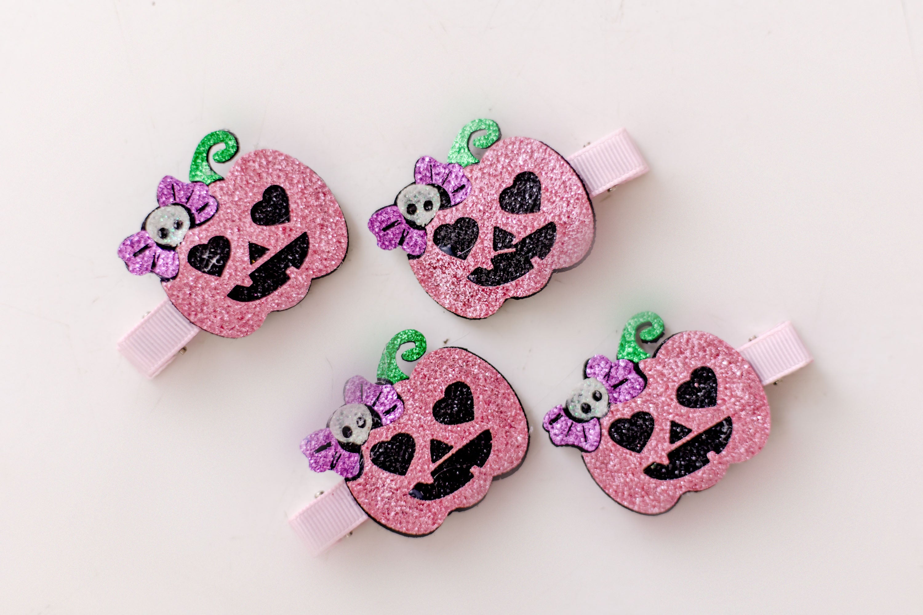 Glitter Pink Pumpkins Clip Set