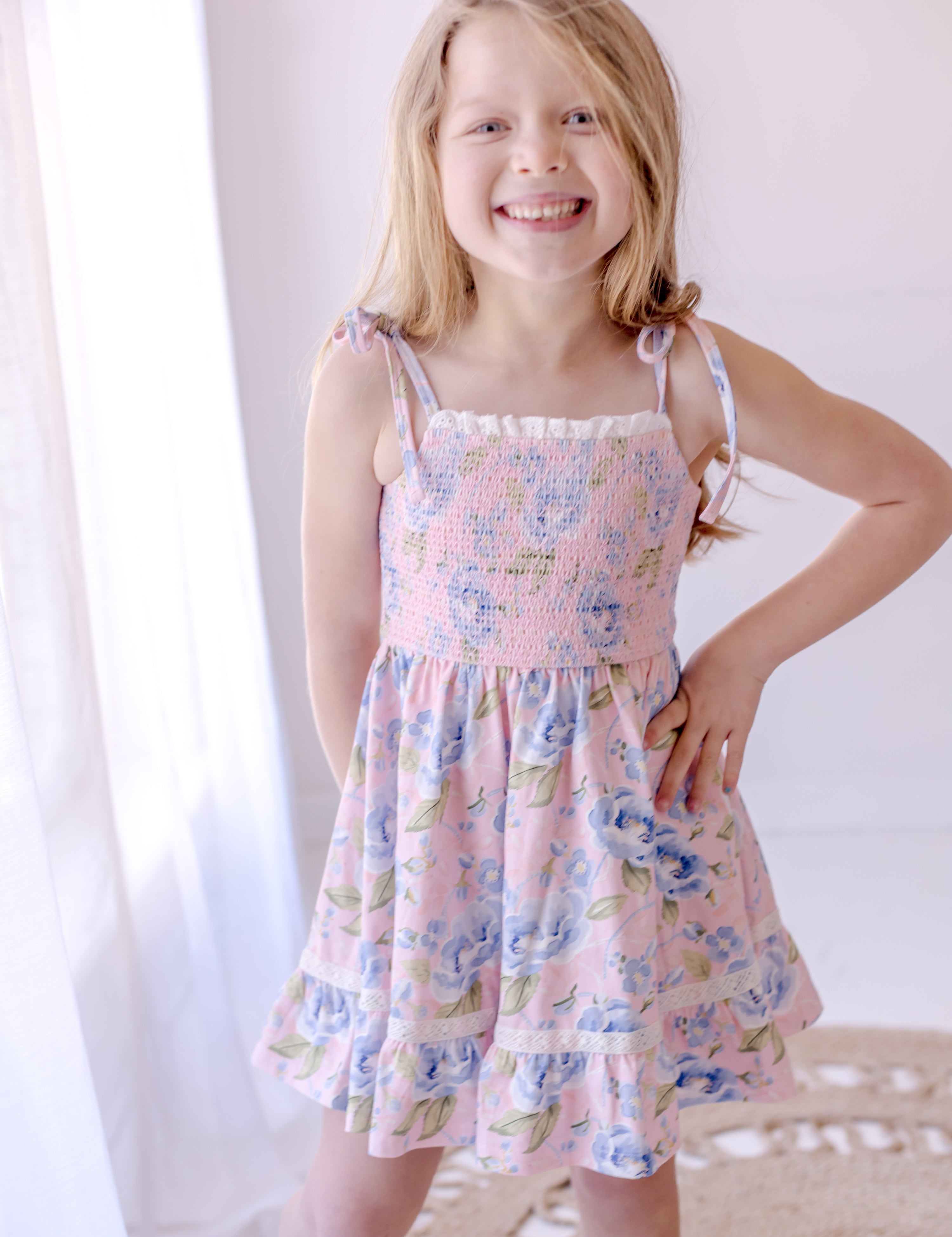 Elara Smocked Knit Dress - Blush & Bloom (Pre-Order)