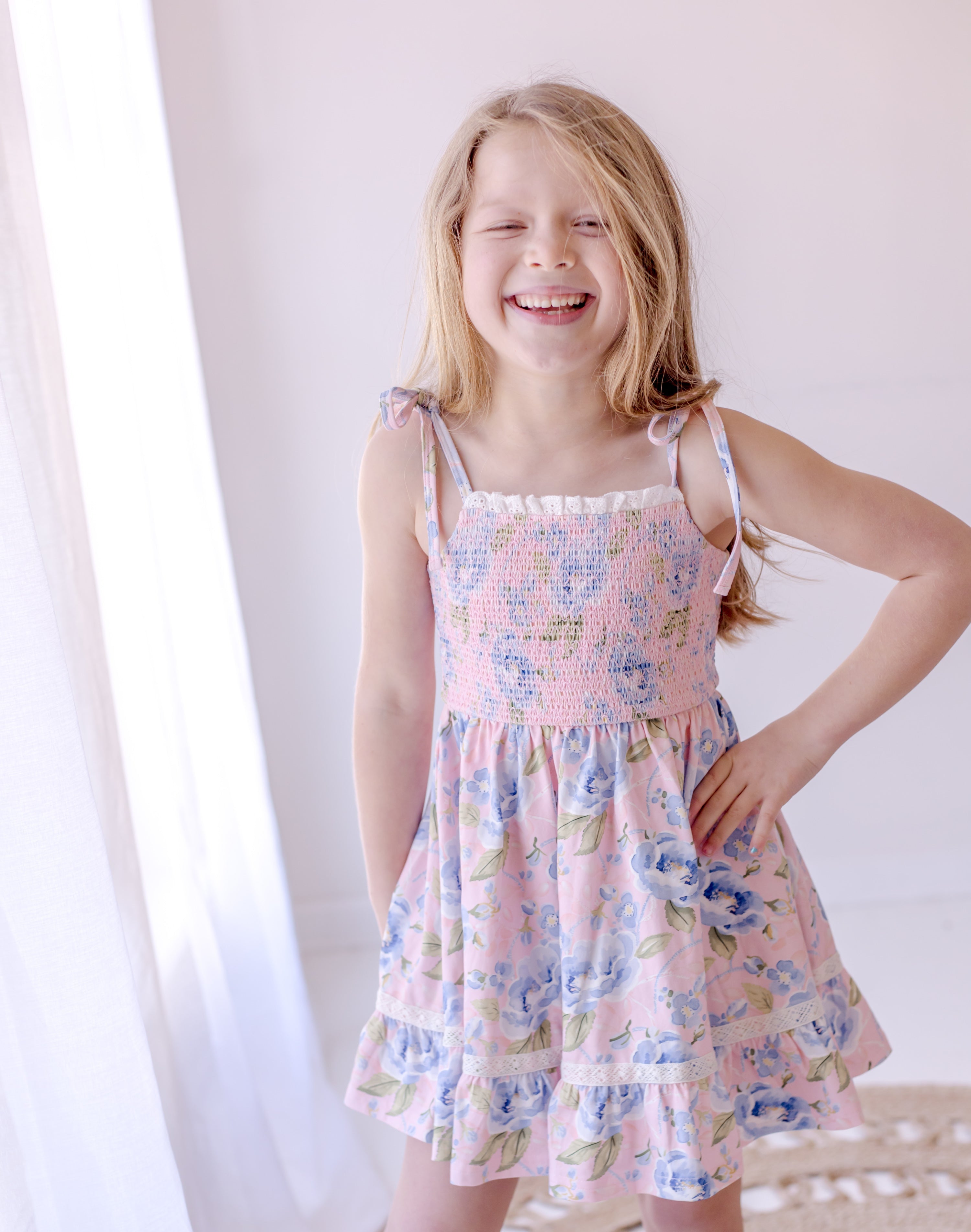 Elara Smocked Knit Dress - Blush & Bloom (Pre-Order)