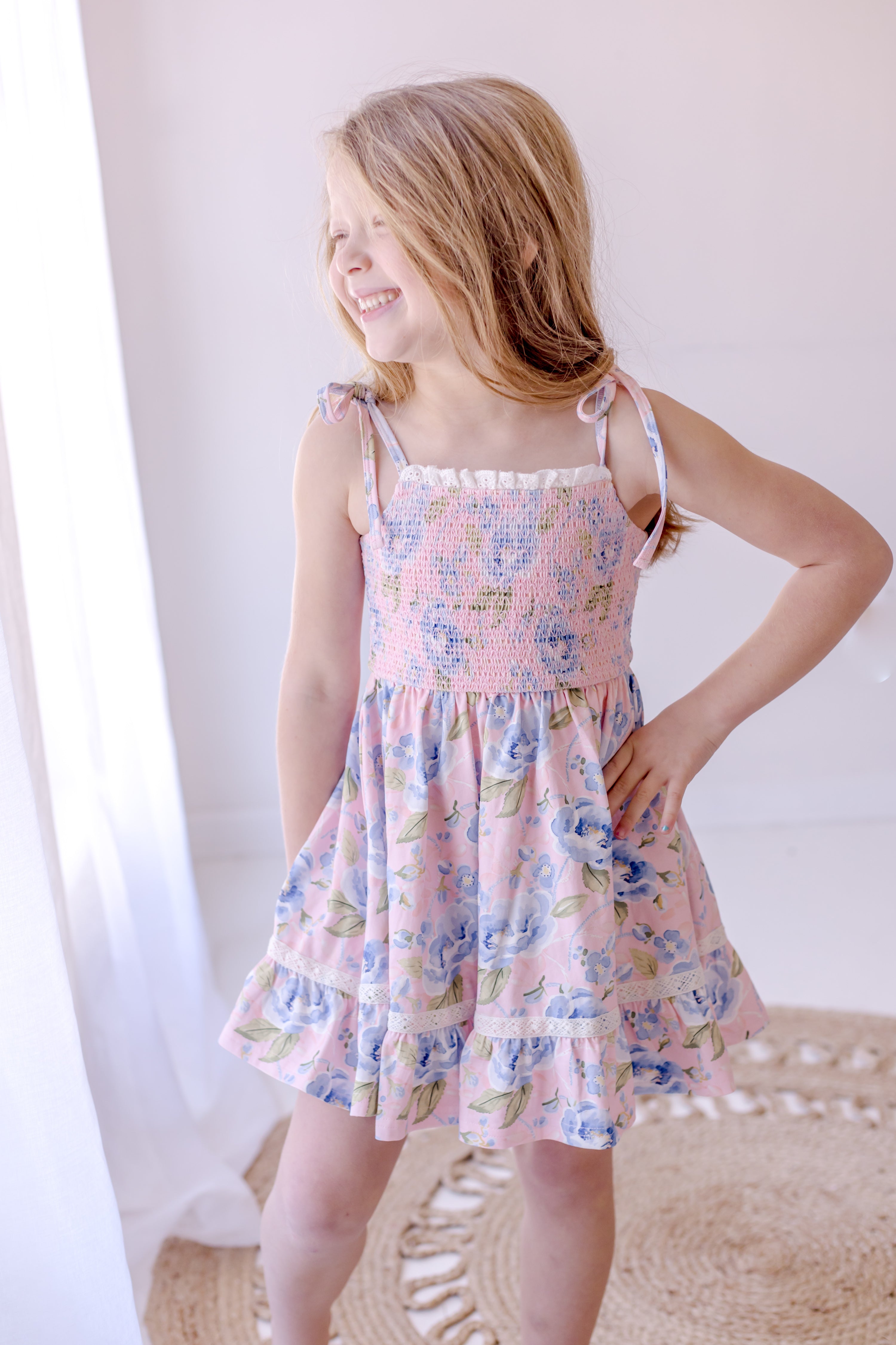 Elara Smocked Knit Dress - Blush & Bloom (Pre-Order)