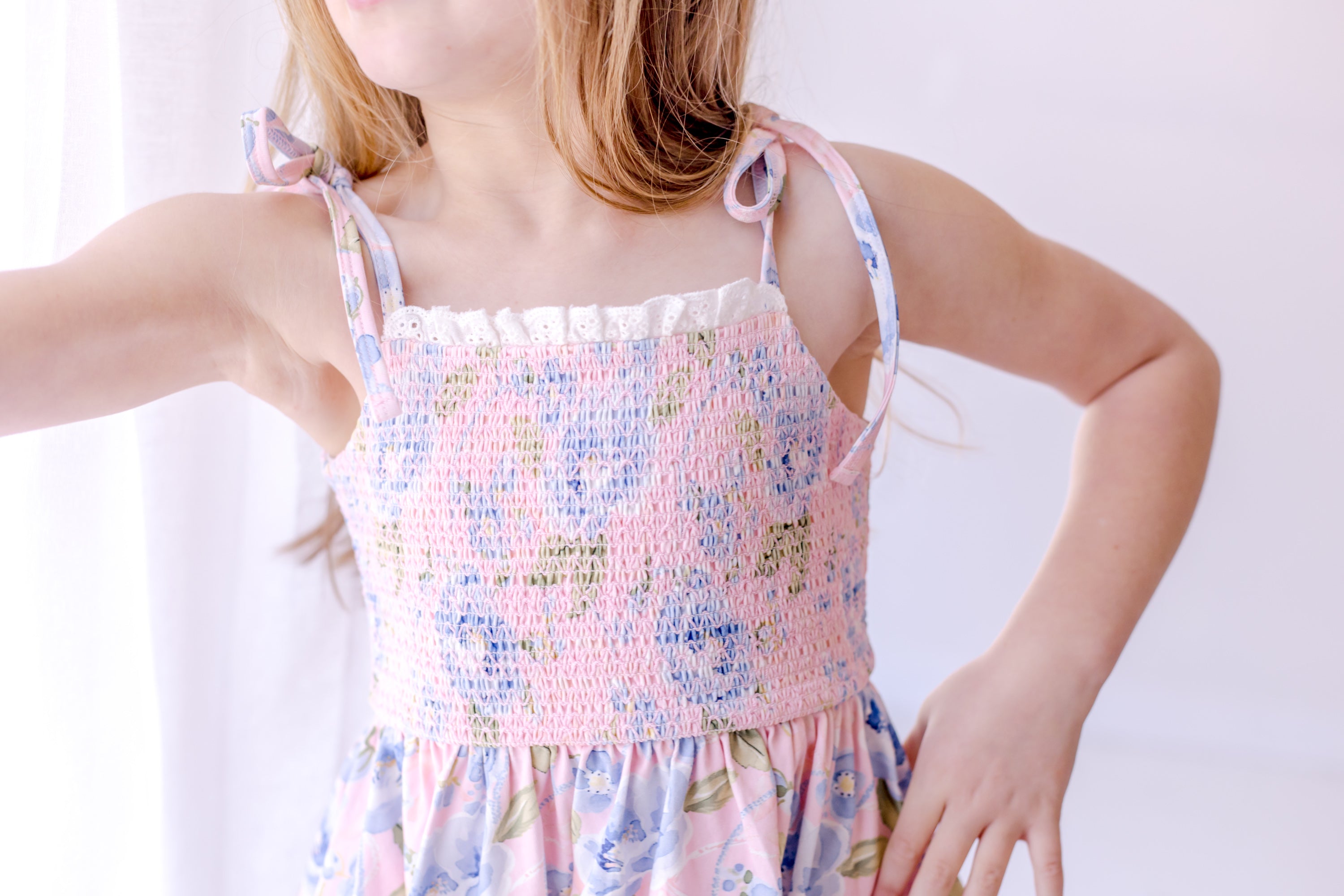 Elara Smocked Knit Dress - Blush & Bloom (Pre-Order)