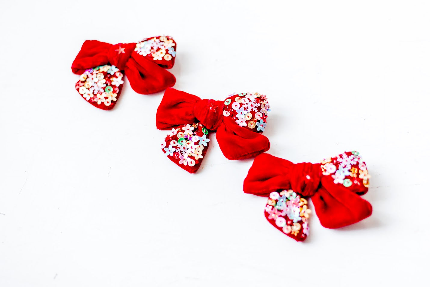 Velvet Sparkle Hair Bow - Red