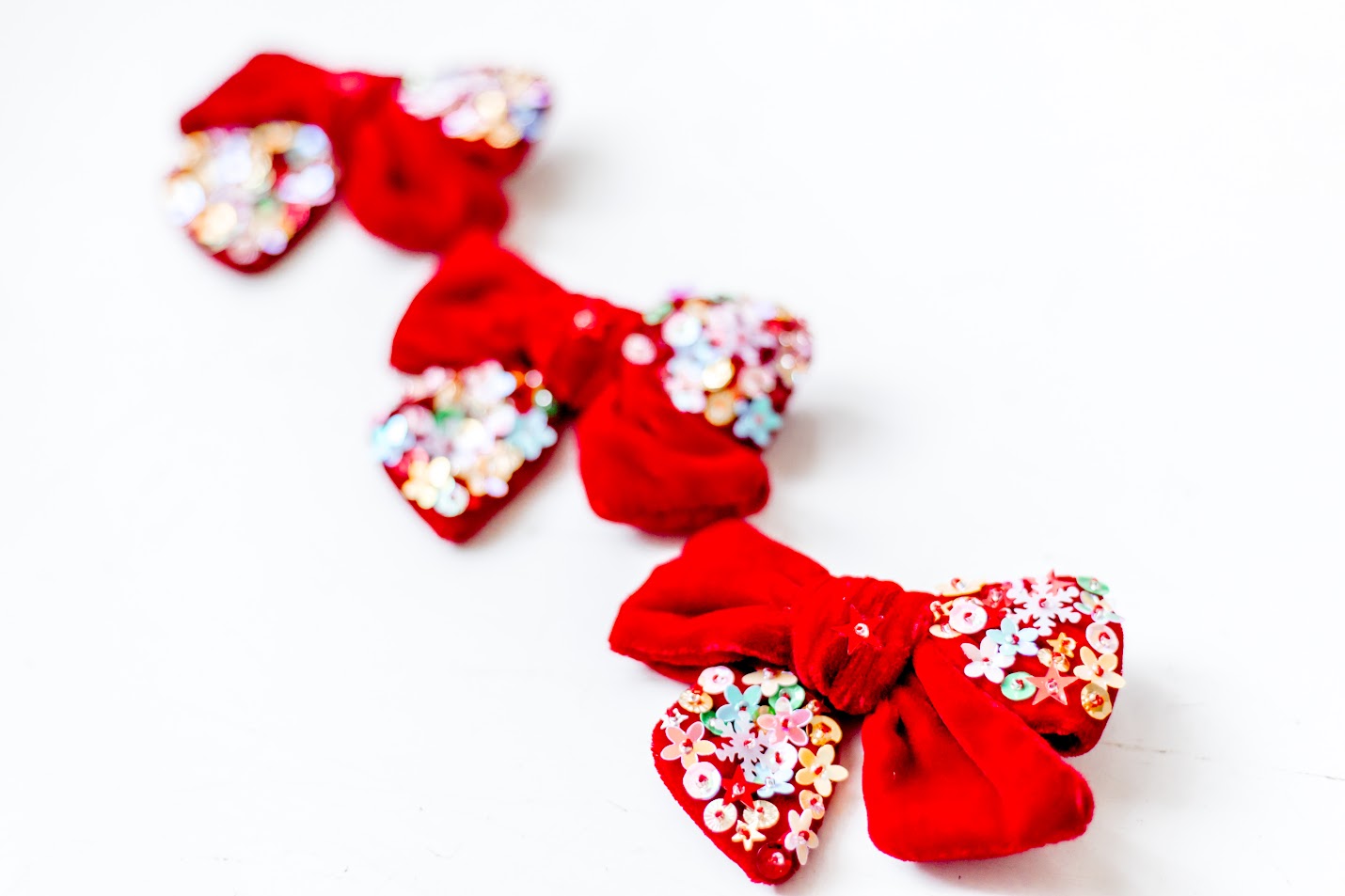 Velvet Sparkle Hair Bow - Red