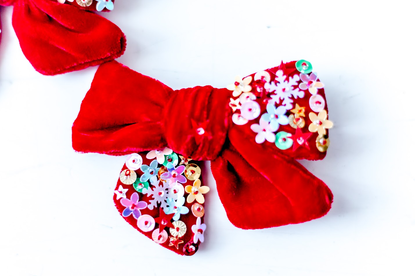 Velvet Sparkle Hair Bow - Red