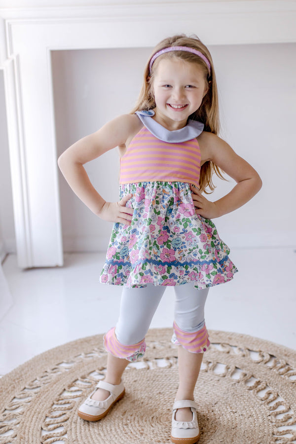 Cheeky Plum Floral baby blues Skirted Leotard - Light of Mine Clothing