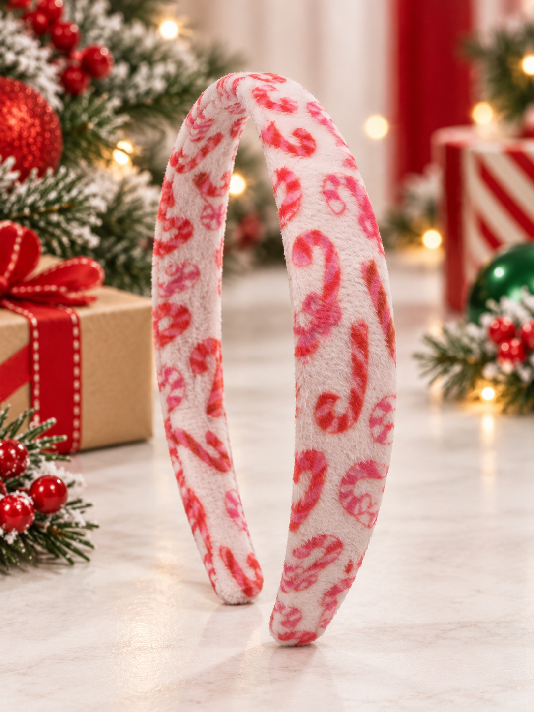 Velour Headband - Candy Cane Sparkle