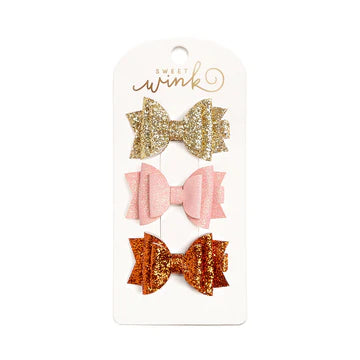 Sweet Wink Golden Blush Bow Clip Set