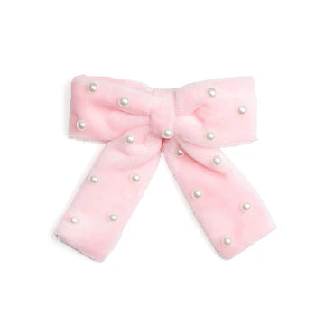 Sweet Wink Hair Clip - Pink Velvet Pearl Bow