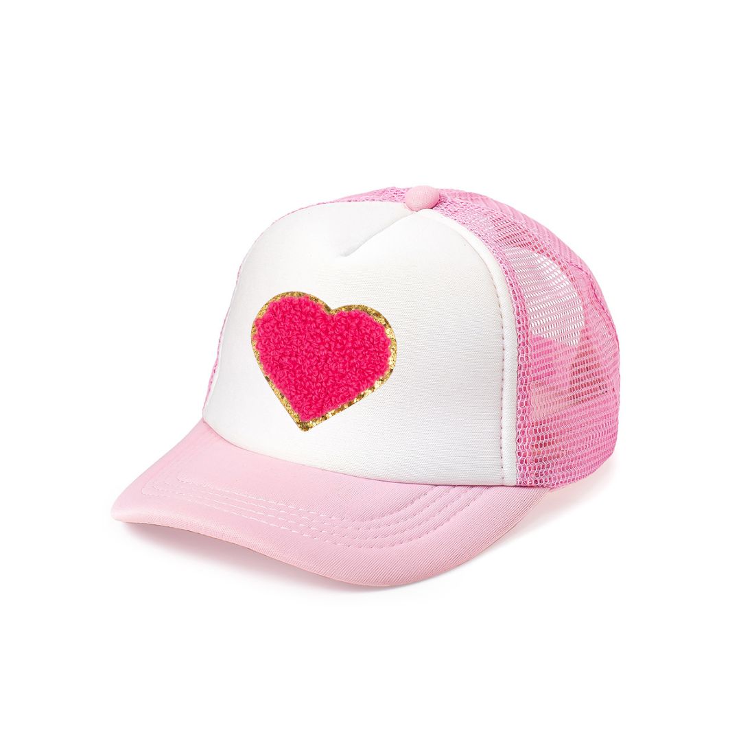 Hat - Bright Pink Heart Patch Trucker