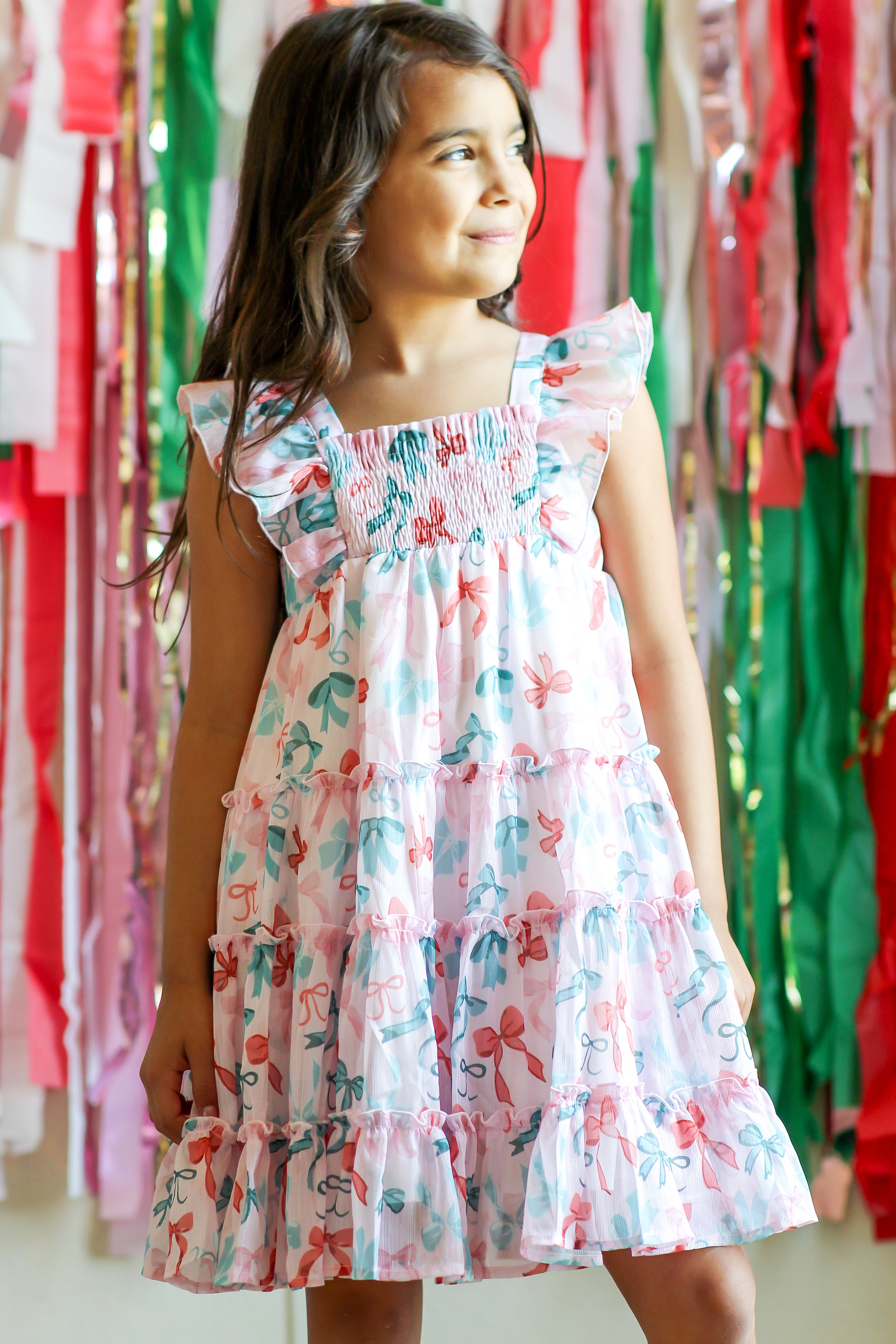 Brielle Shimmer Dress - Peppermint Ribbons (Pre-Order)