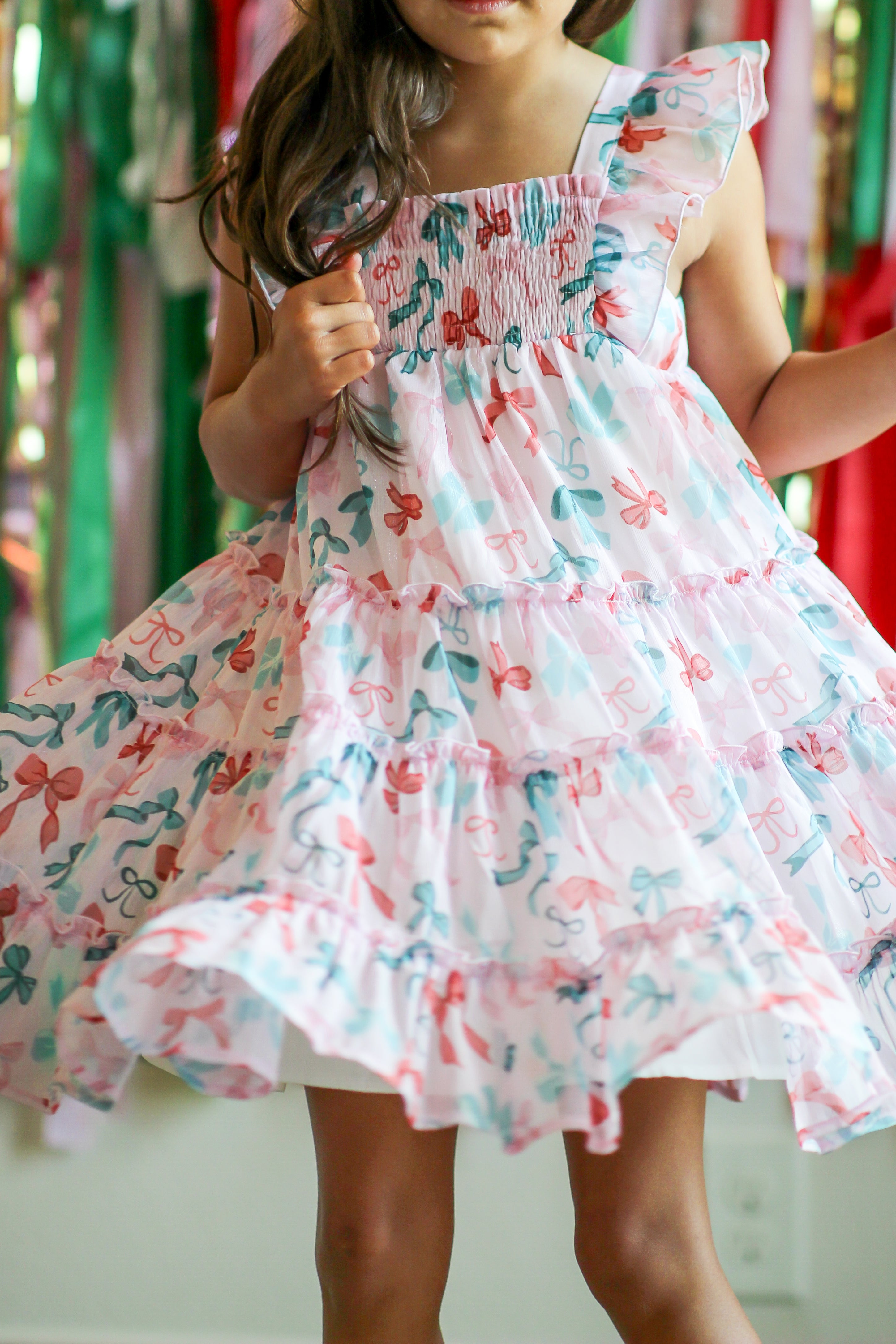 Brielle Shimmer Dress - Peppermint Ribbons (Pre-Order)