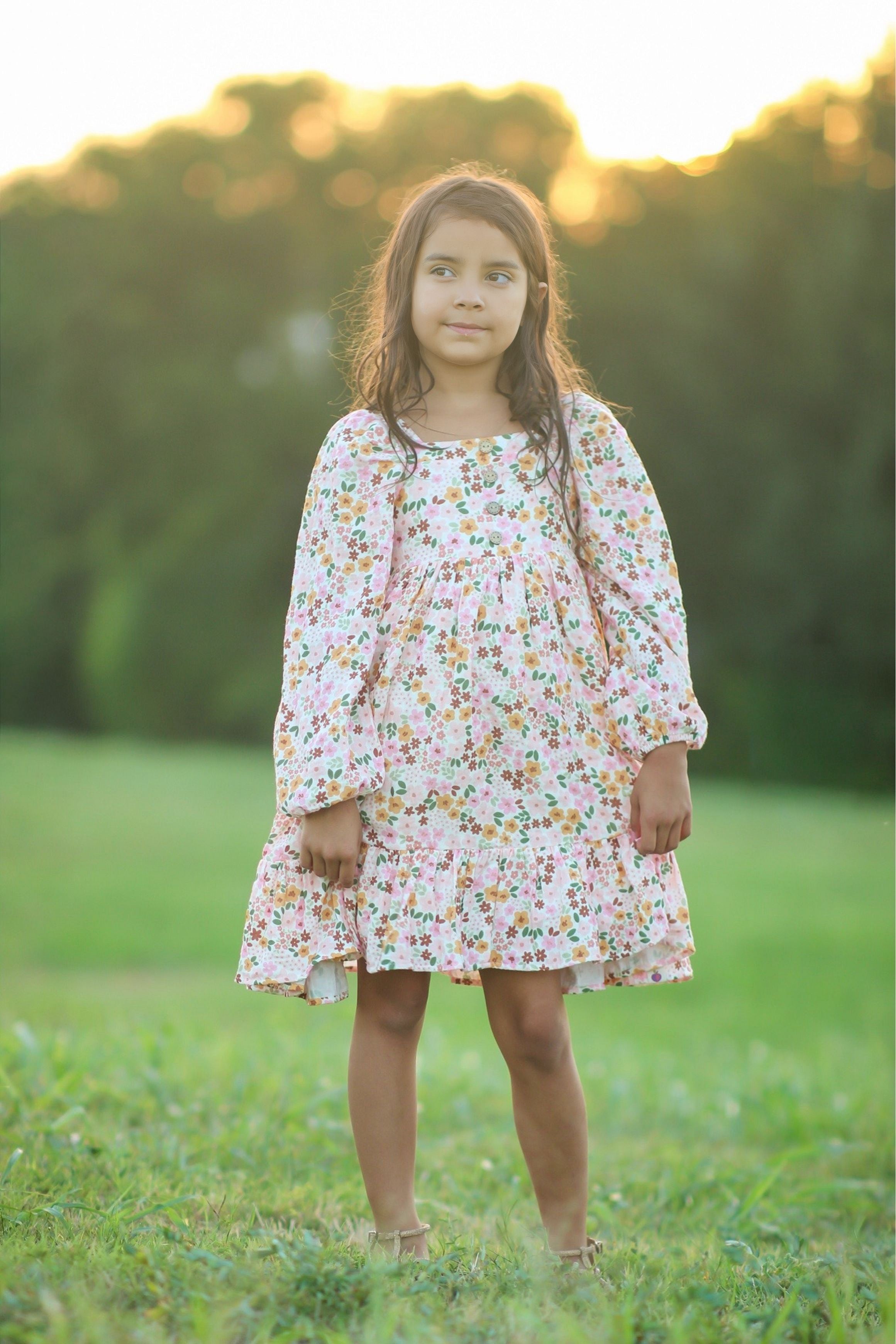 Puff Sleeve Gauze Dress - Hopscotch (Pre-Order)