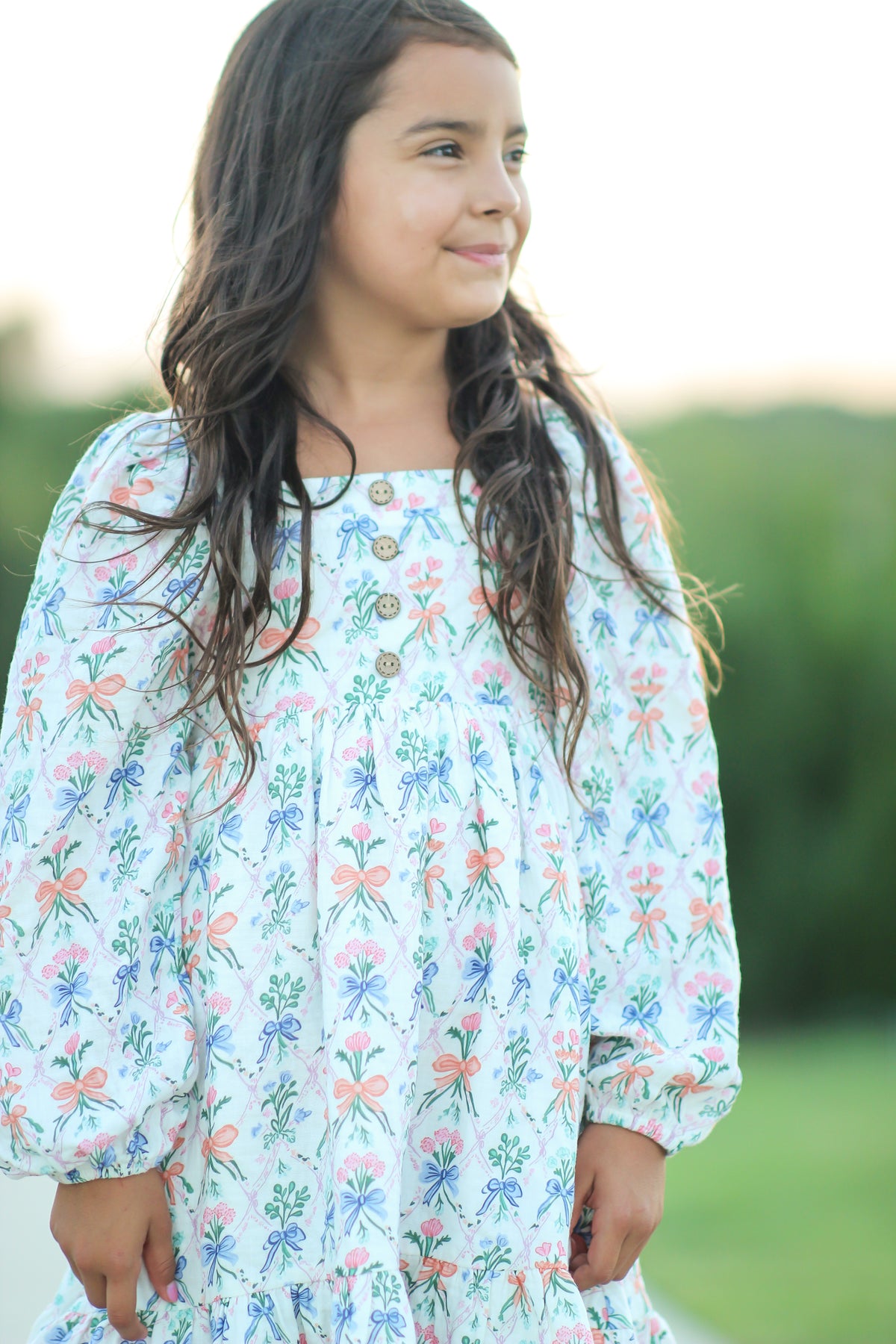 Puff Sleeve Gauze Dress - Ribboned Wildflowers