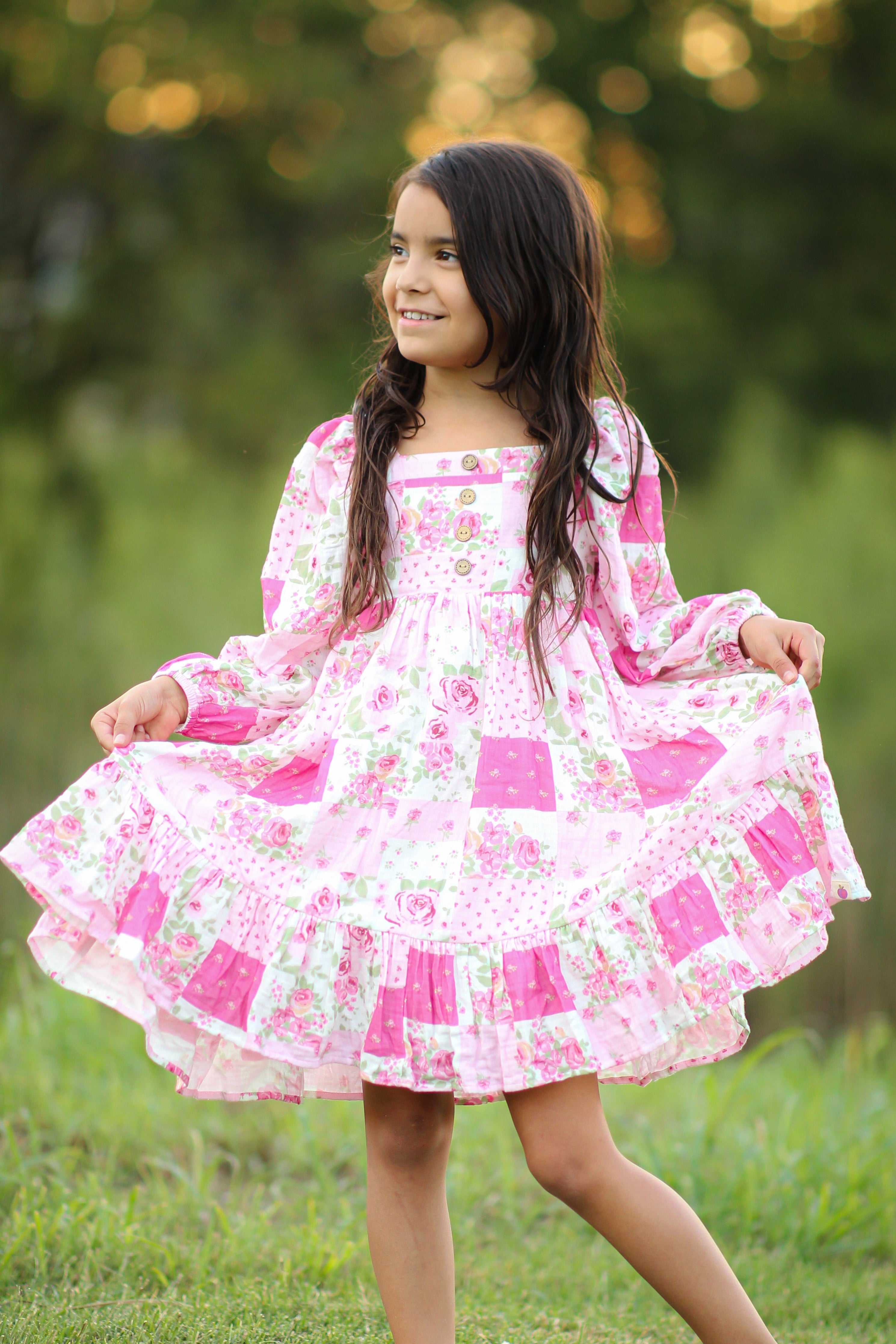 Puff Sleeve Gauze Dress - Sweetheart Patch